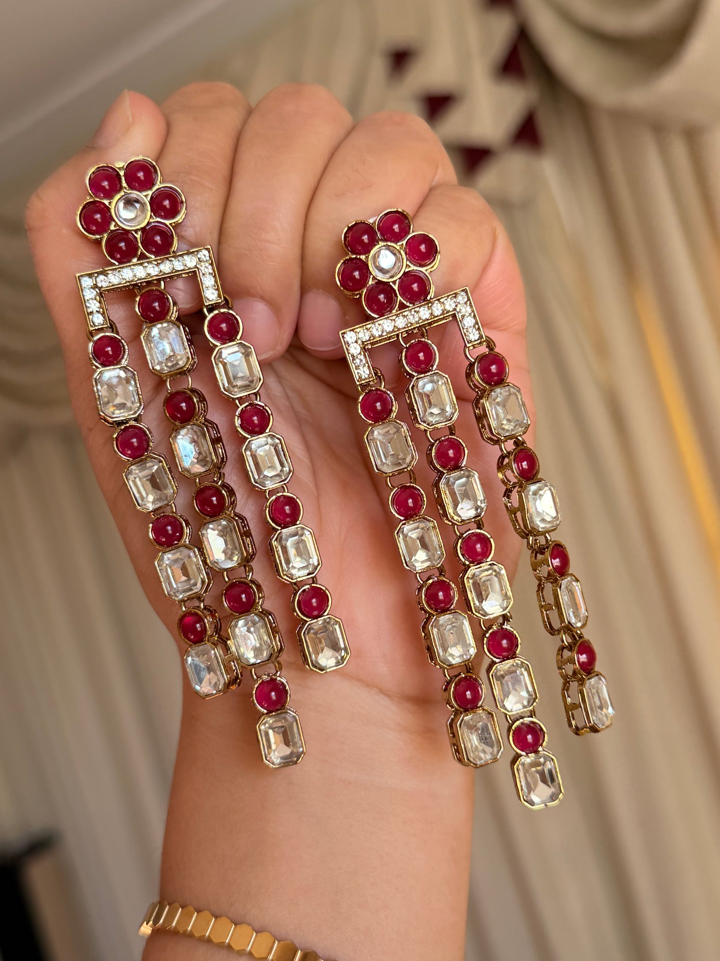 Kundan earrings ( Hot pink)