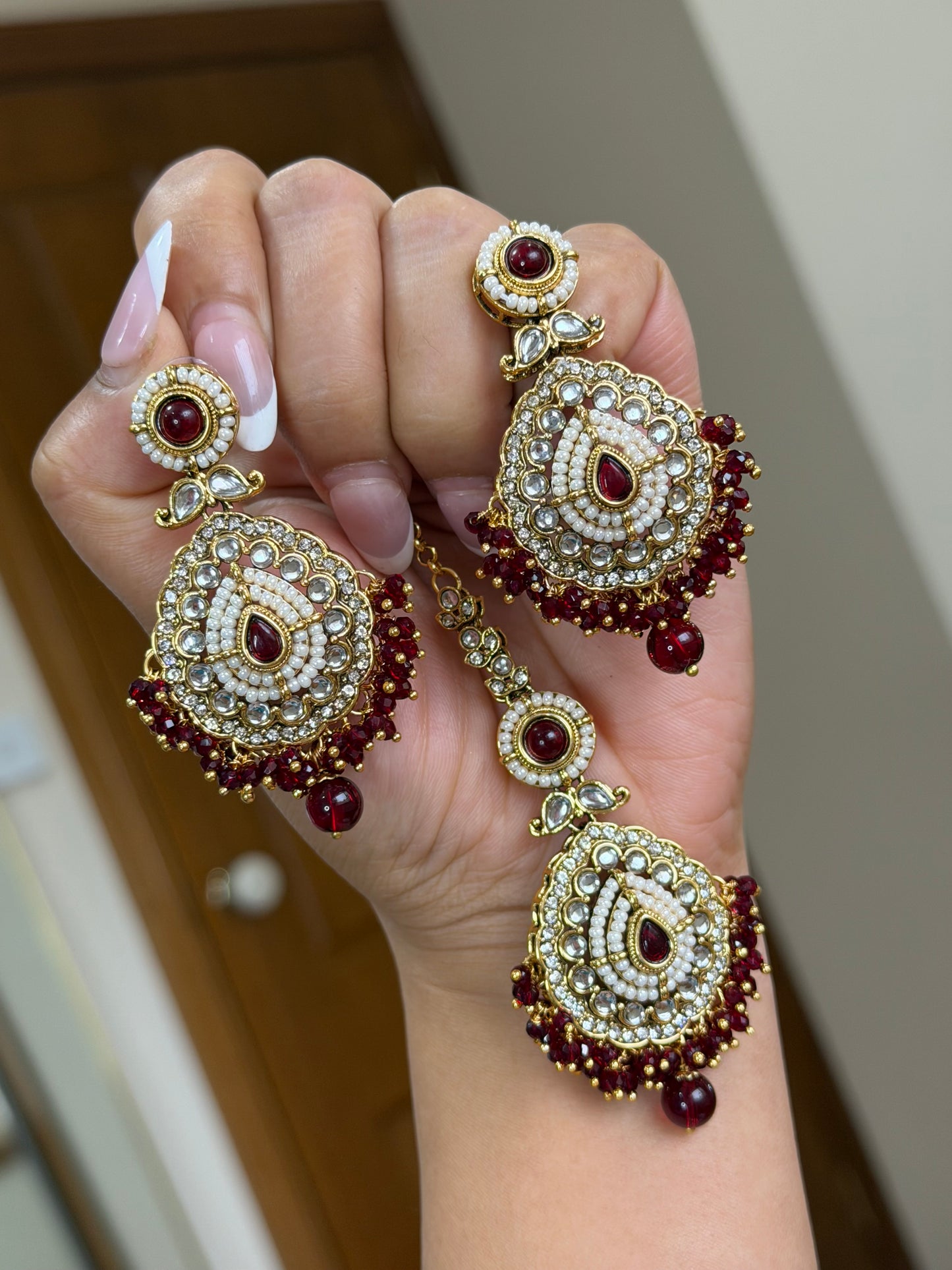 Kundan earrings tikka set