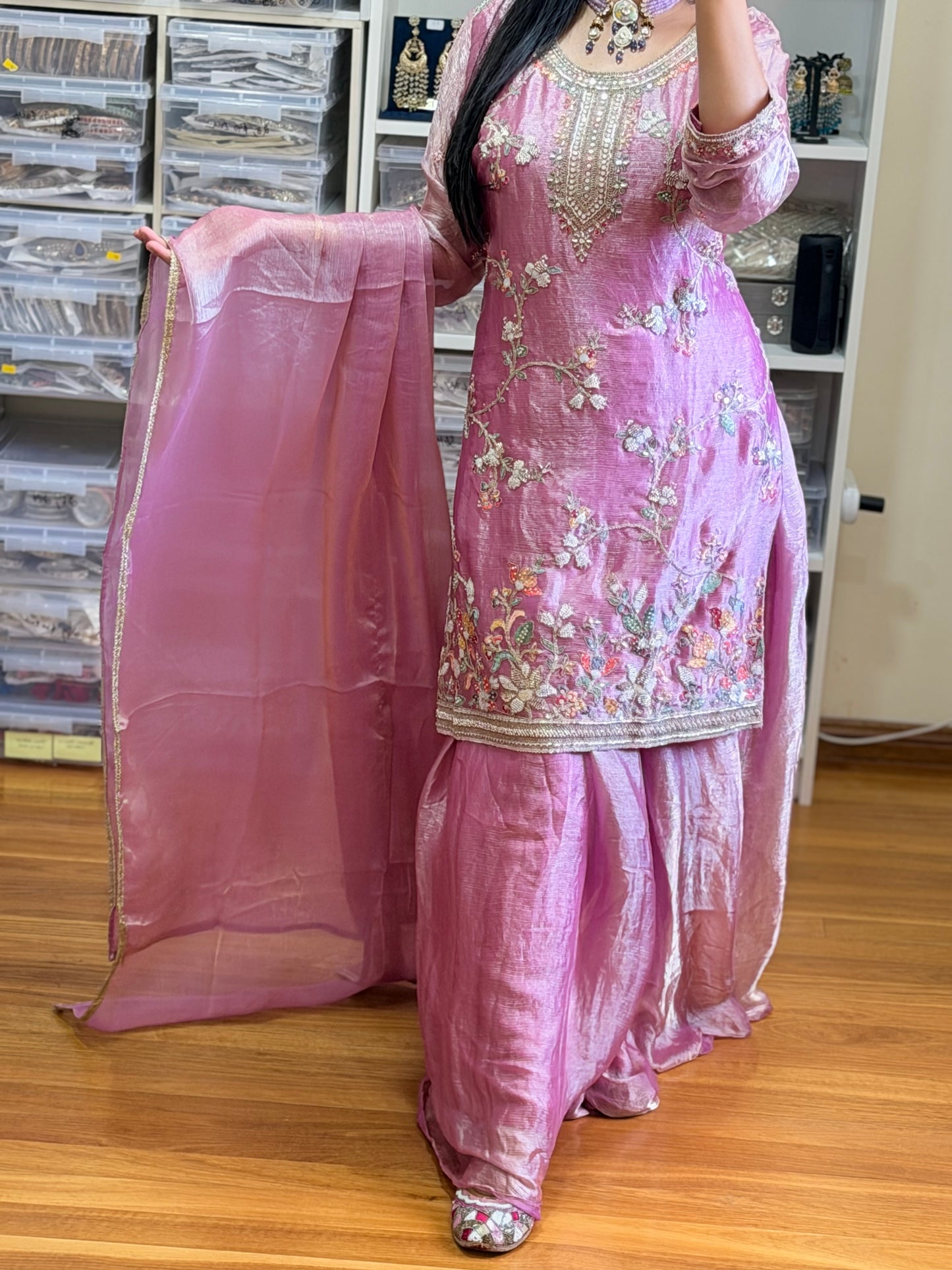 Fandy with heavy handwork Suit( Ready size 42 with margin up to 46)