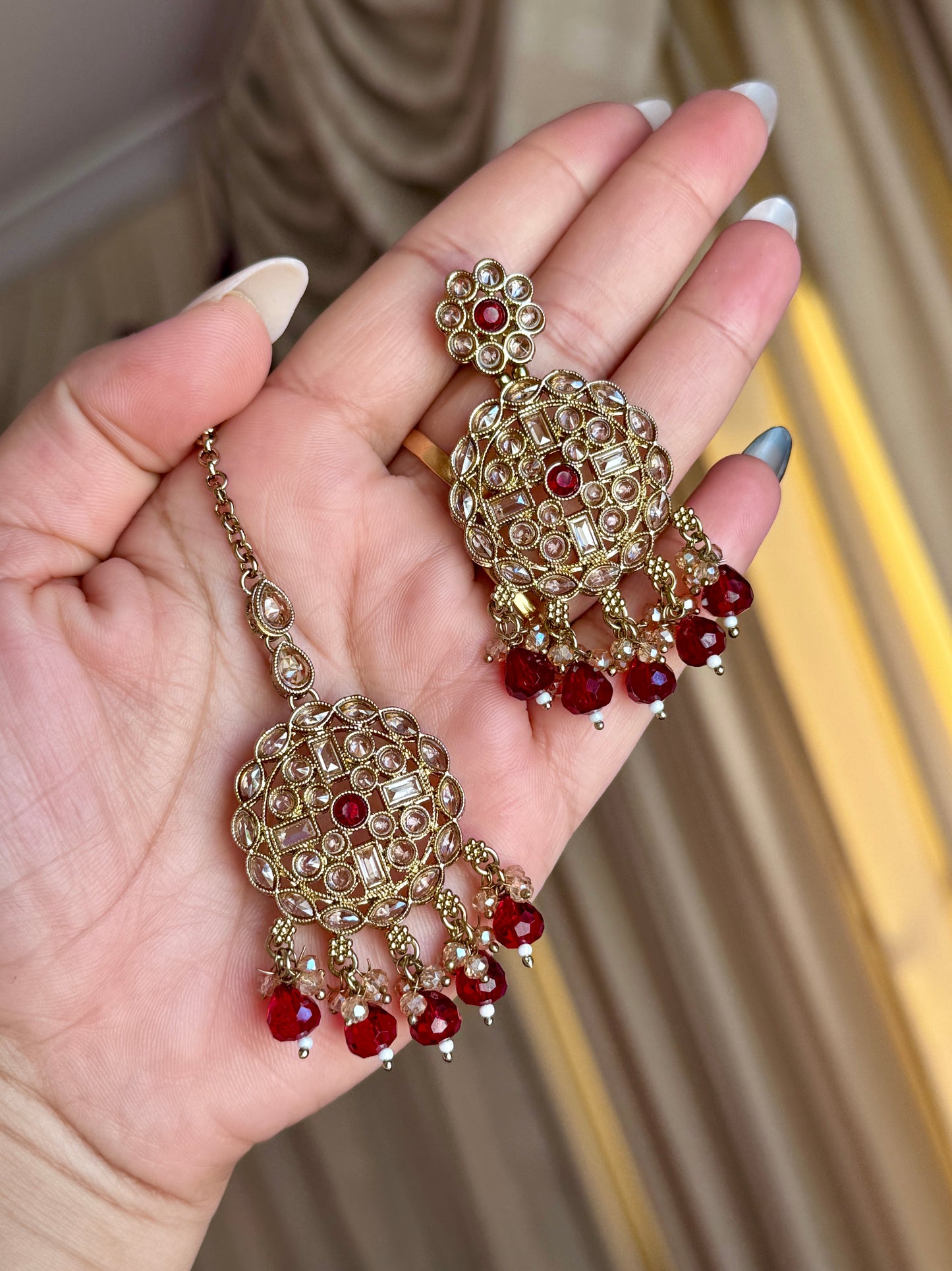 Polki necklace set mehroon