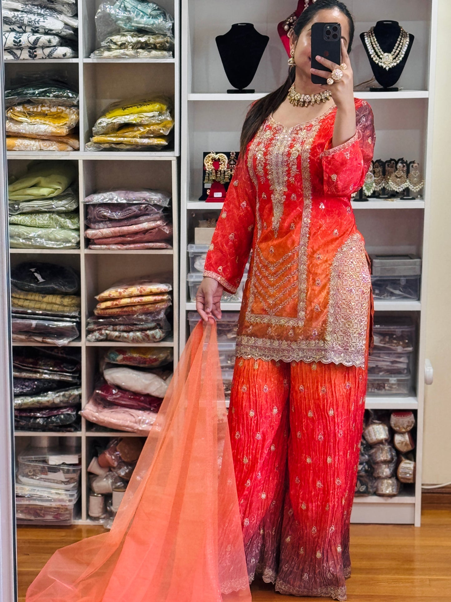 Designer Sherara suit ( Ready size 42 with margin/FREE SIZE)