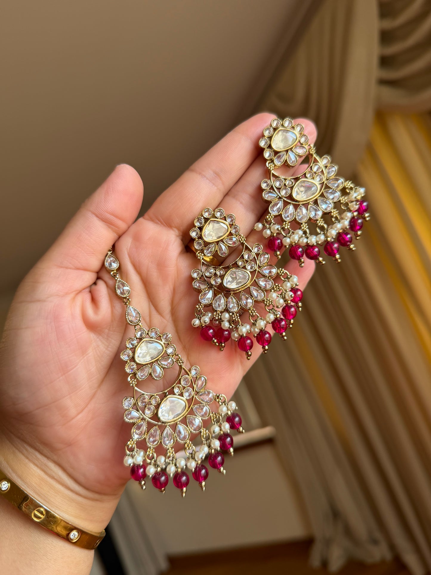 Premium tyani with polki necklace set( hot pink)