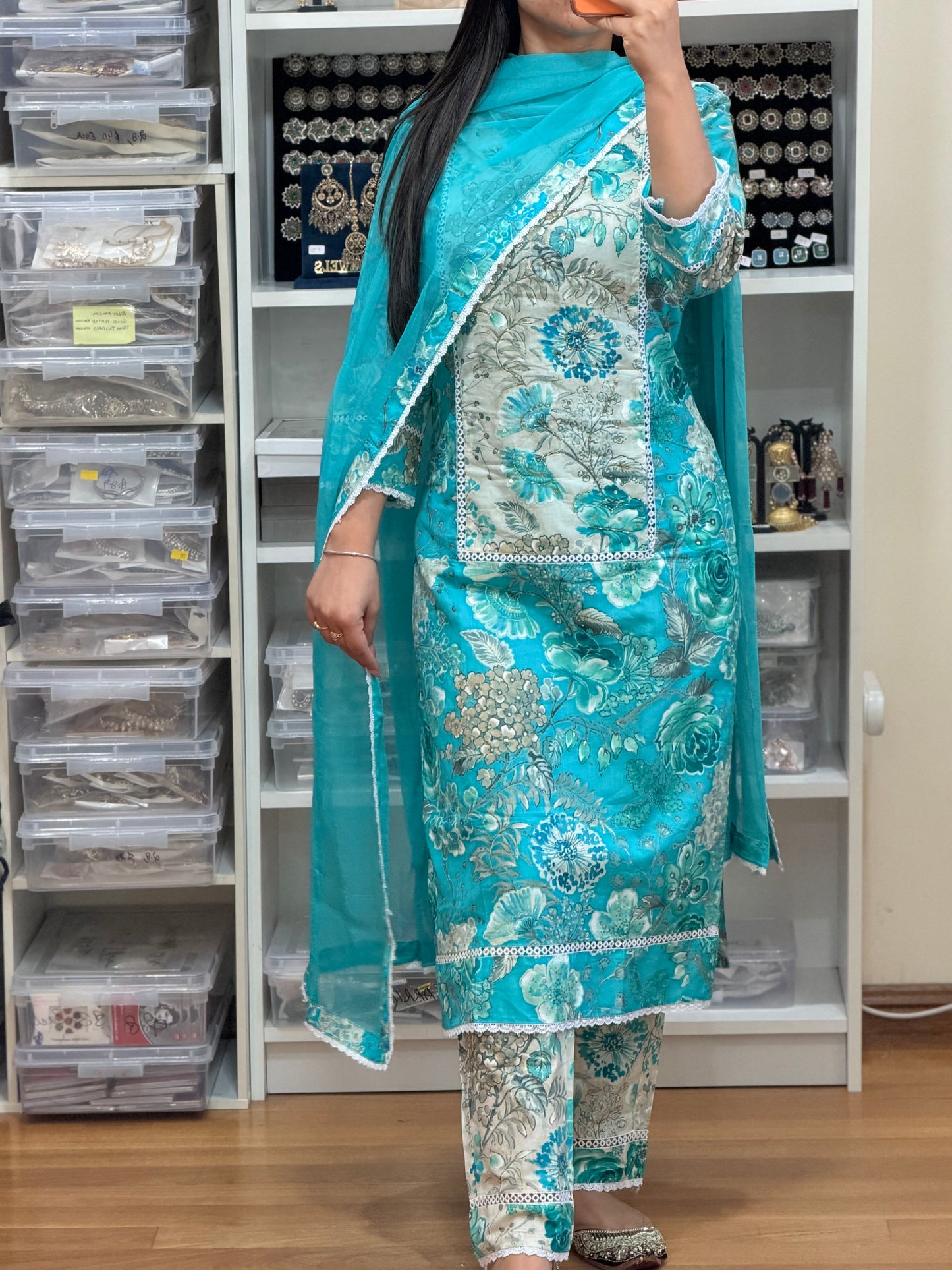 Premium Cotton Suit with Heavy Handwork & Chiffon Dupatta