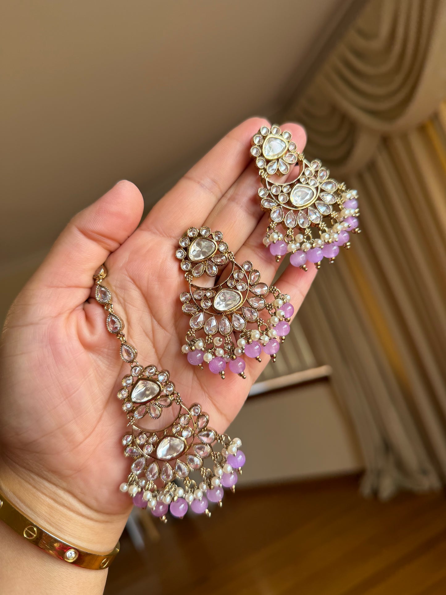 Premium tyani with polki necklace set( lavender )