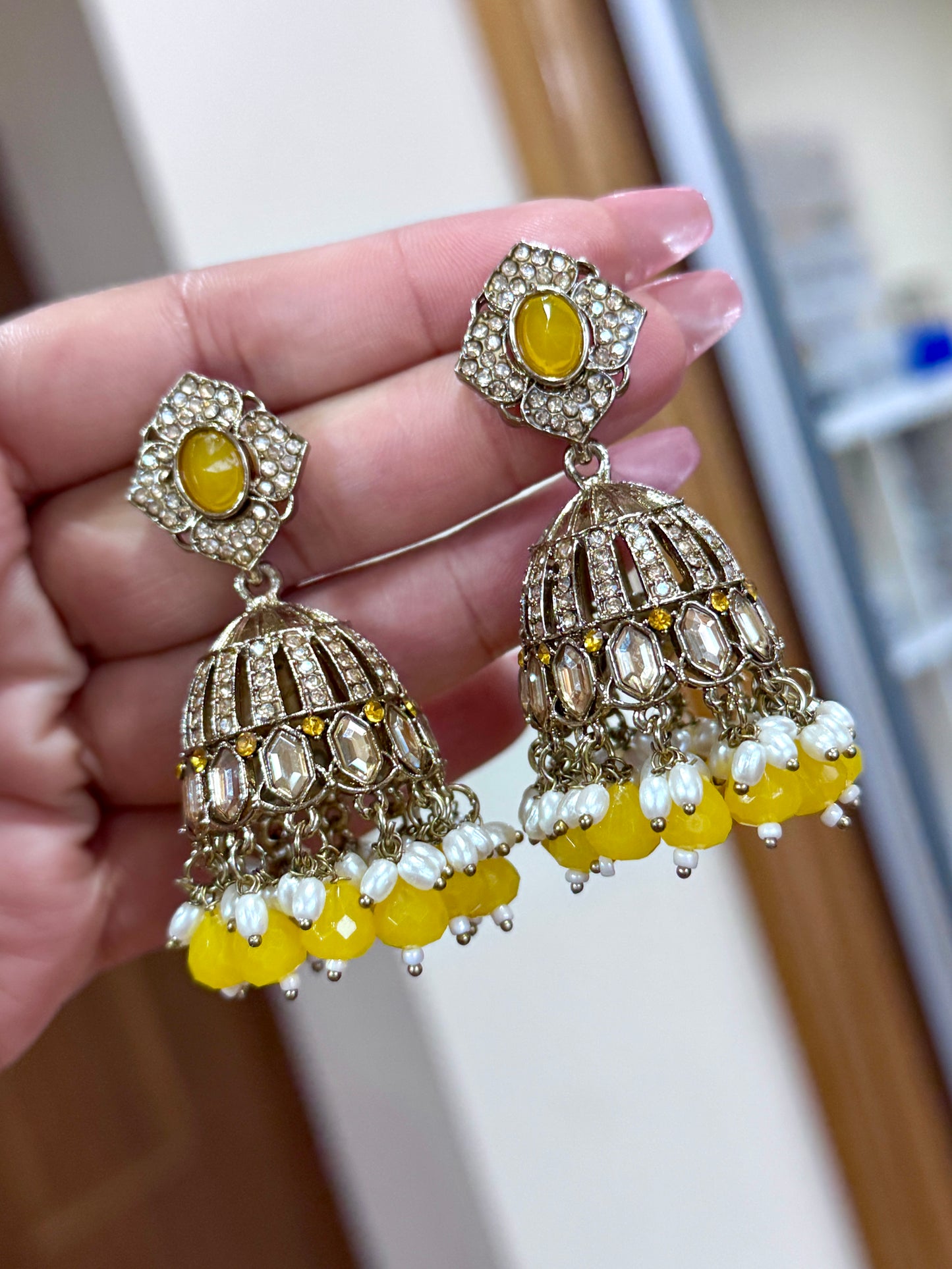 Kundan jhumki with Crystal beads