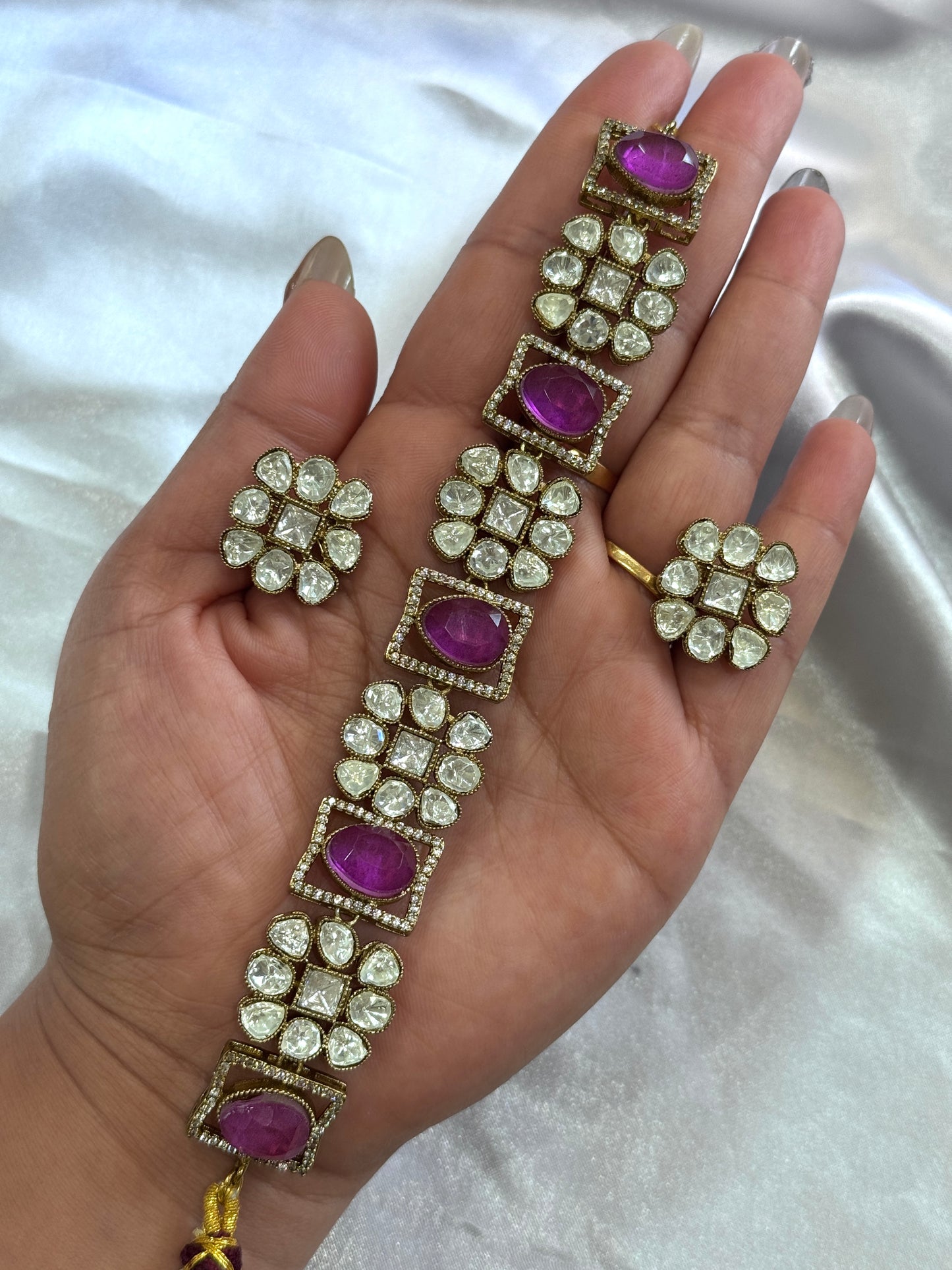 Premium moissanite necklace set(Purple)