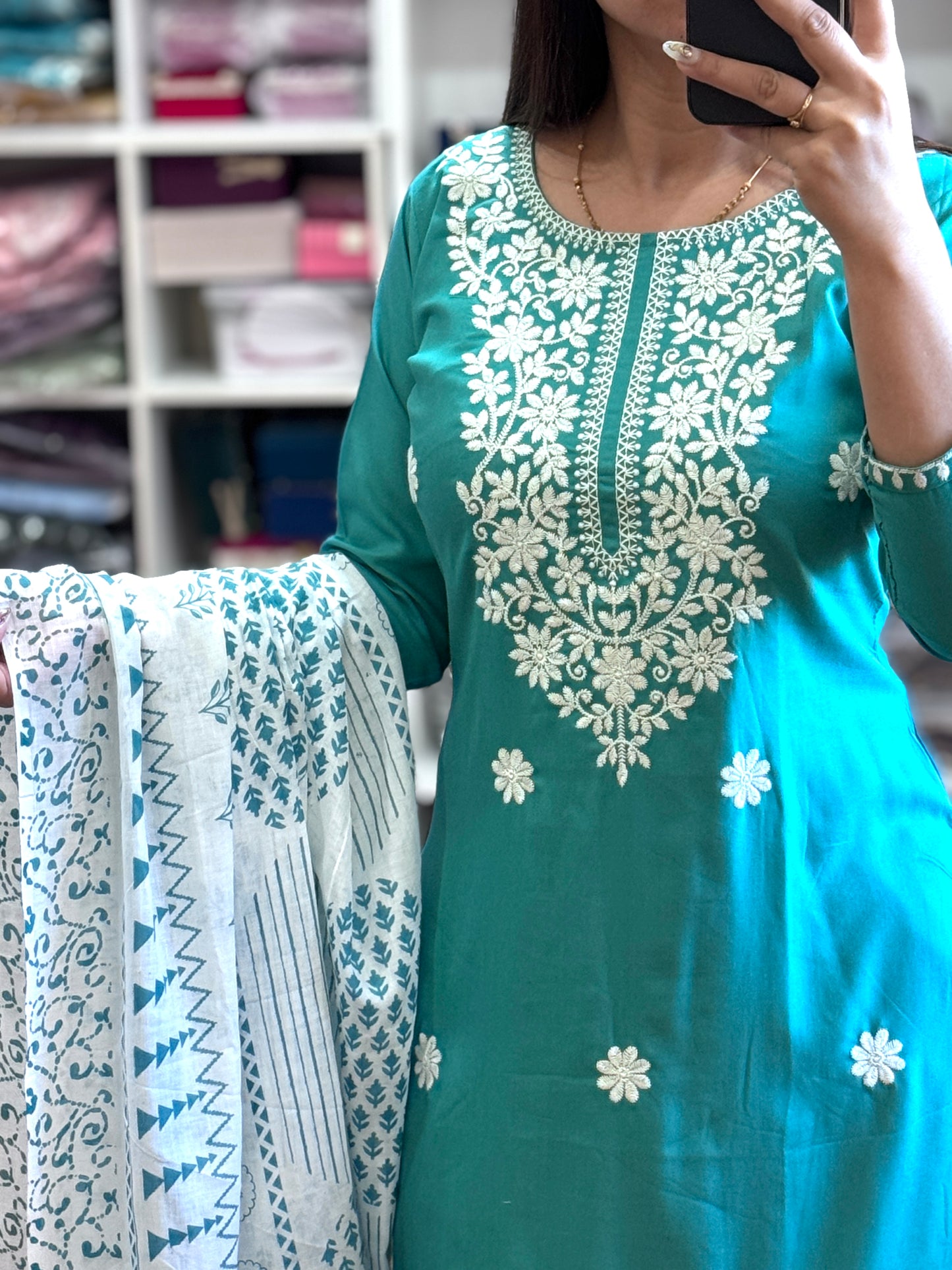 Pure reyon with embroidery work 3 piece suit