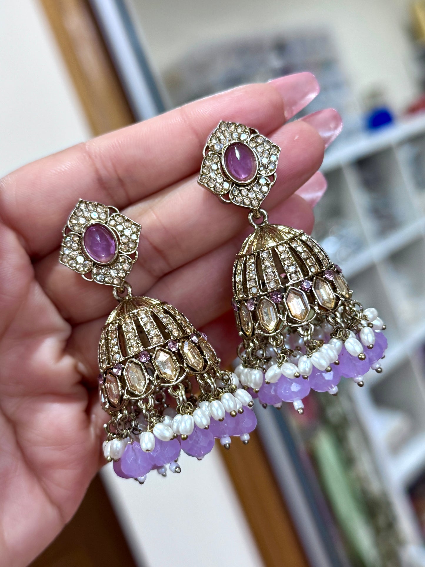Kundan jhumki with Crystal beads
