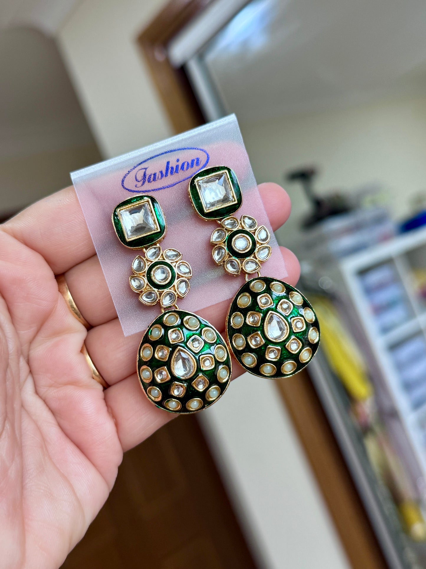 Kundan earrings(Mint green)