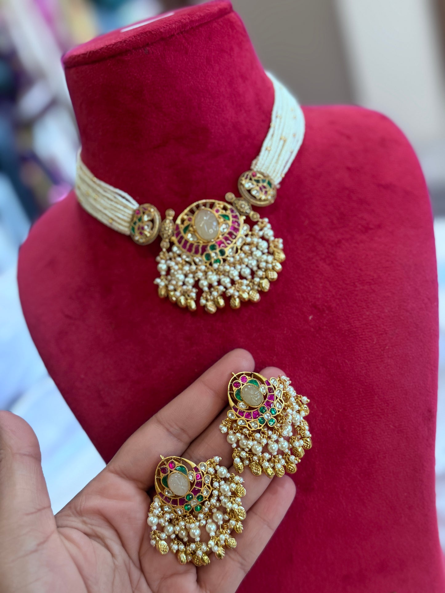 Pachi kundan necklace set