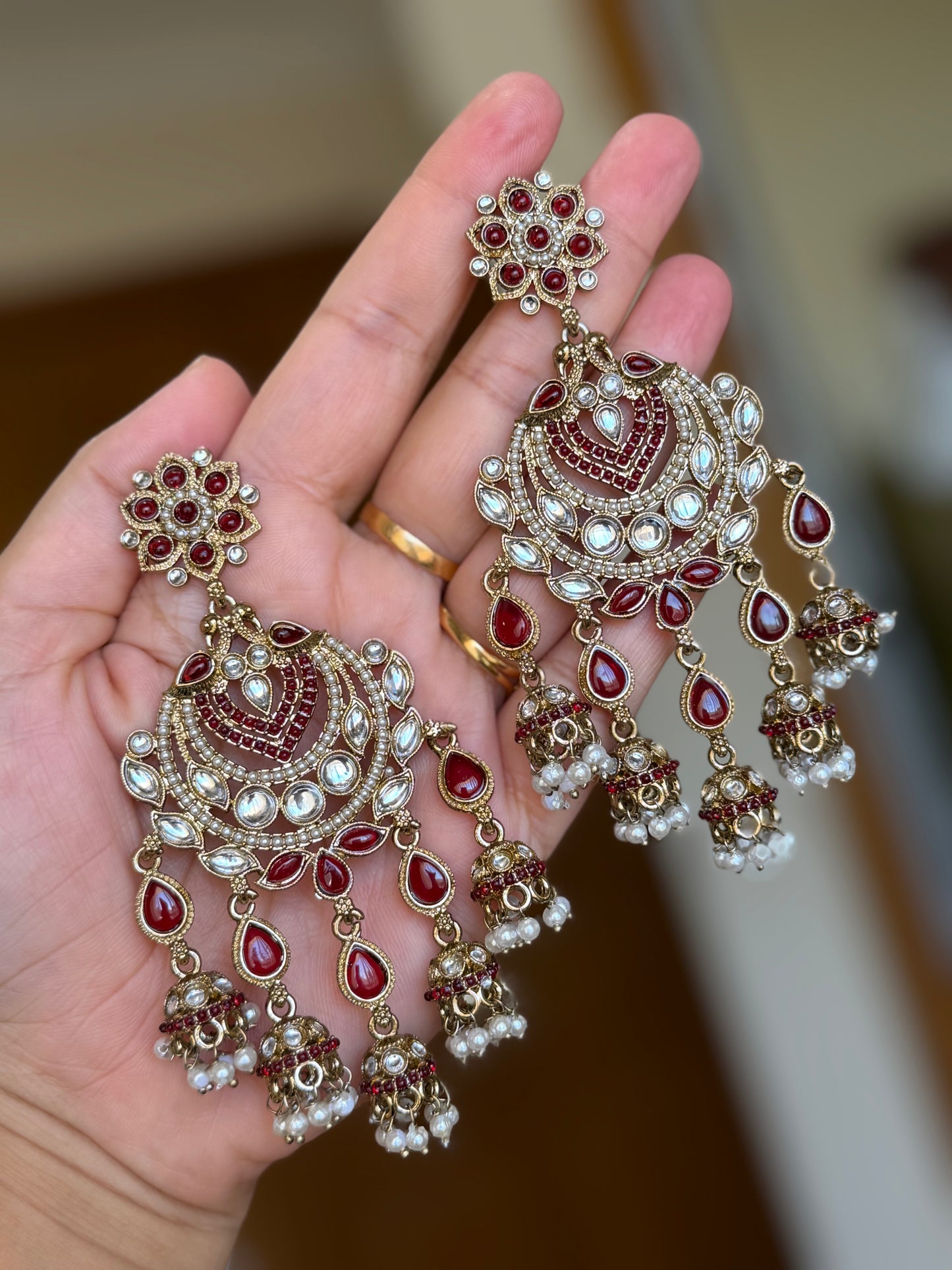 Kundan earrings ( Cherry red)