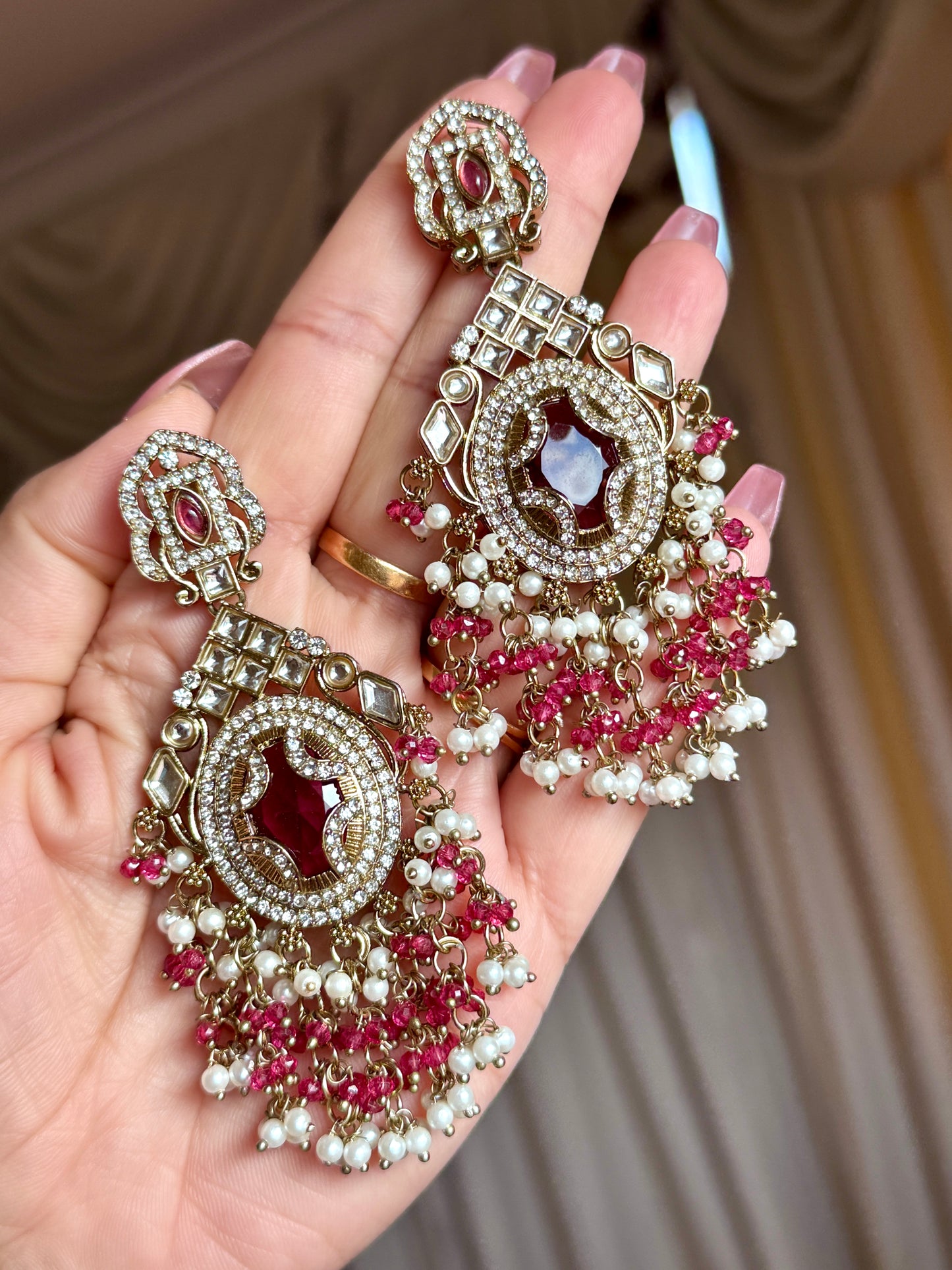 Kundan earrings( onion pink)