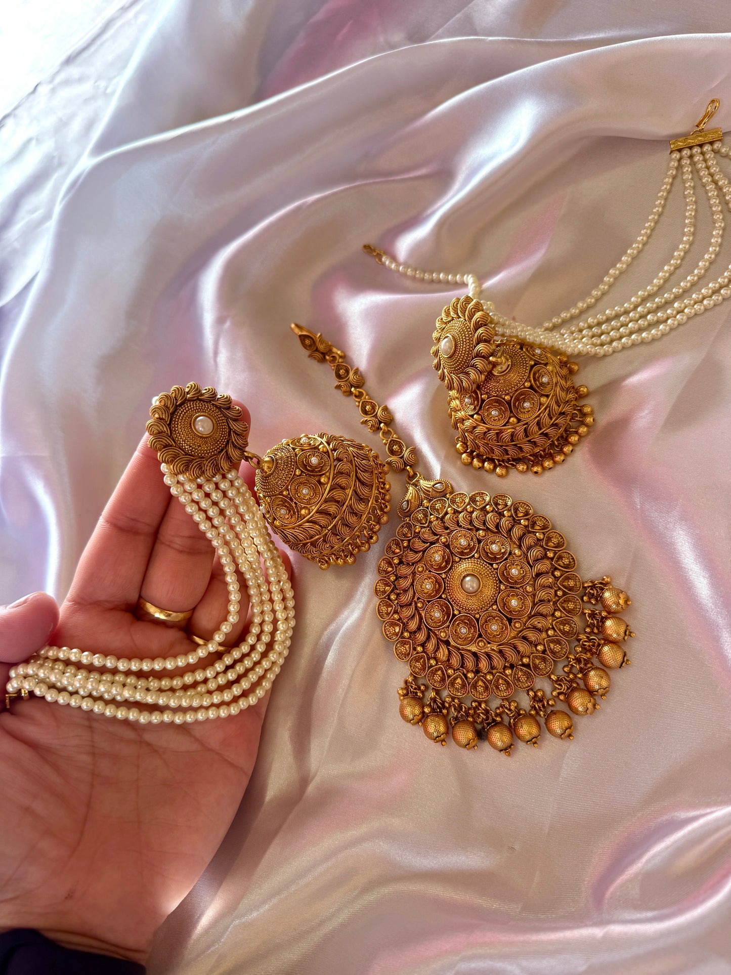 Gold plated jhumki tikka set
