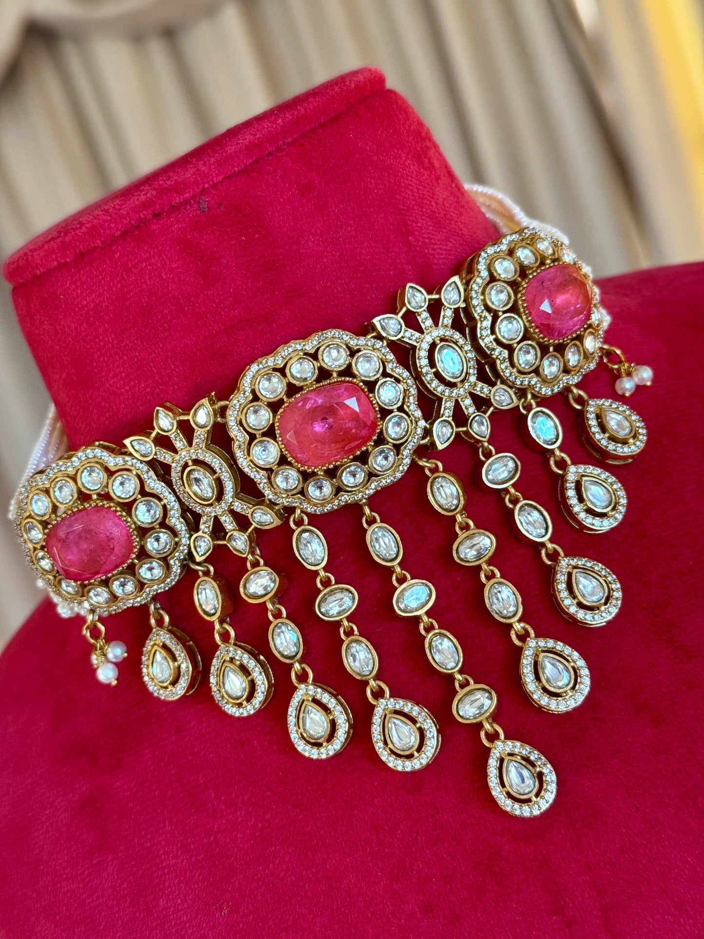 Premium moissanite necklace set( pink)
