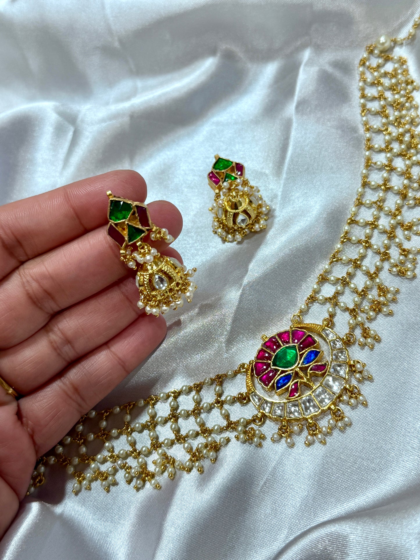 Pachi kundan necklace set