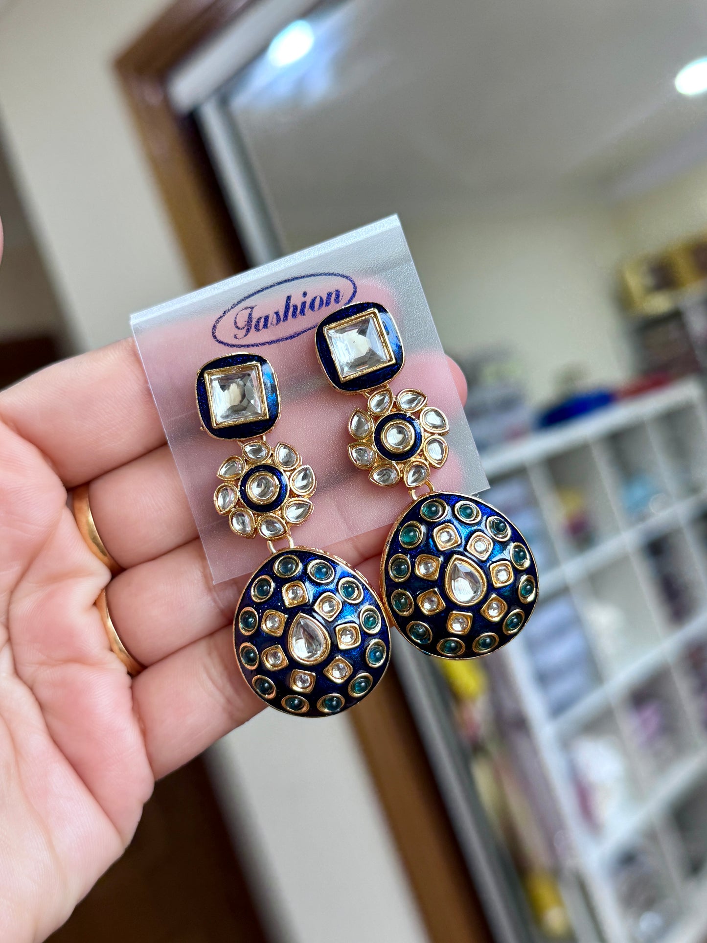 Kundan earrings(Blue)