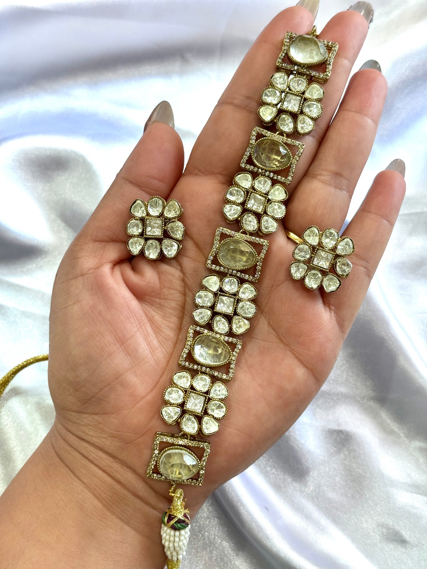 Premium moissanite necklace set(White)