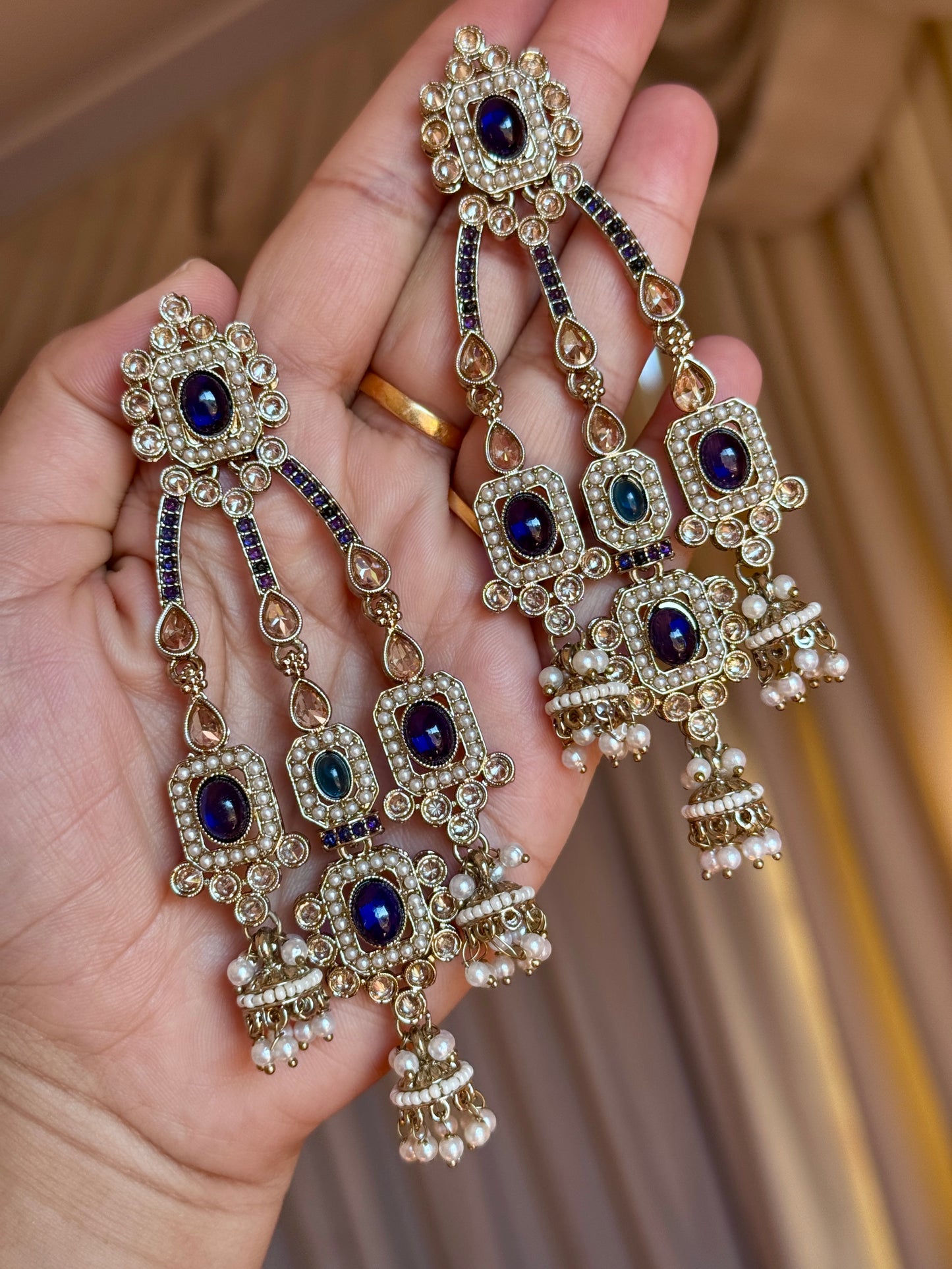 Polki earrings blue