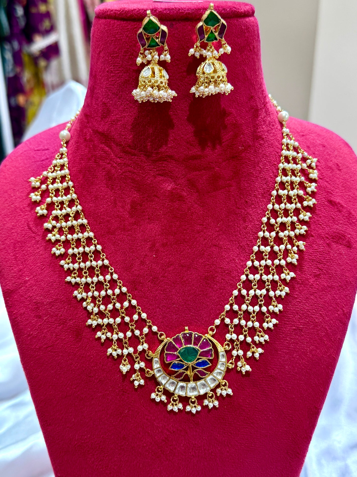 Pachi kundan necklace set