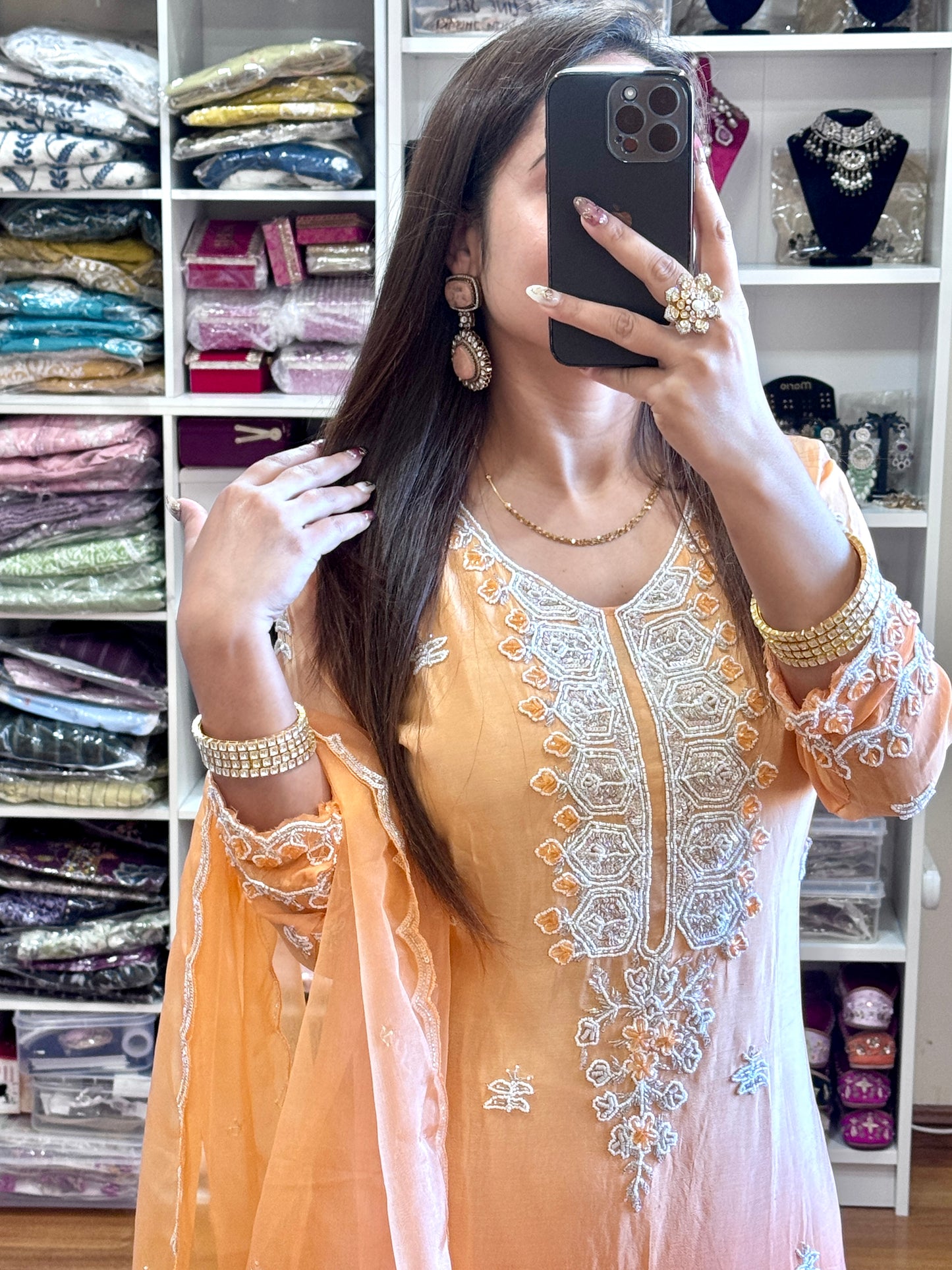 Chinon silk with heavy handwork sherara suit