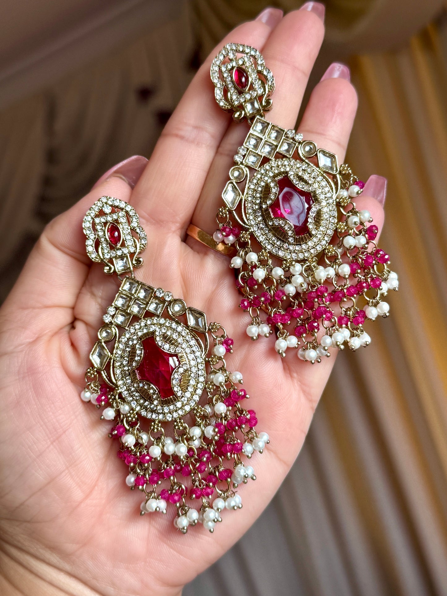 Kundan earrings( Hot pink)