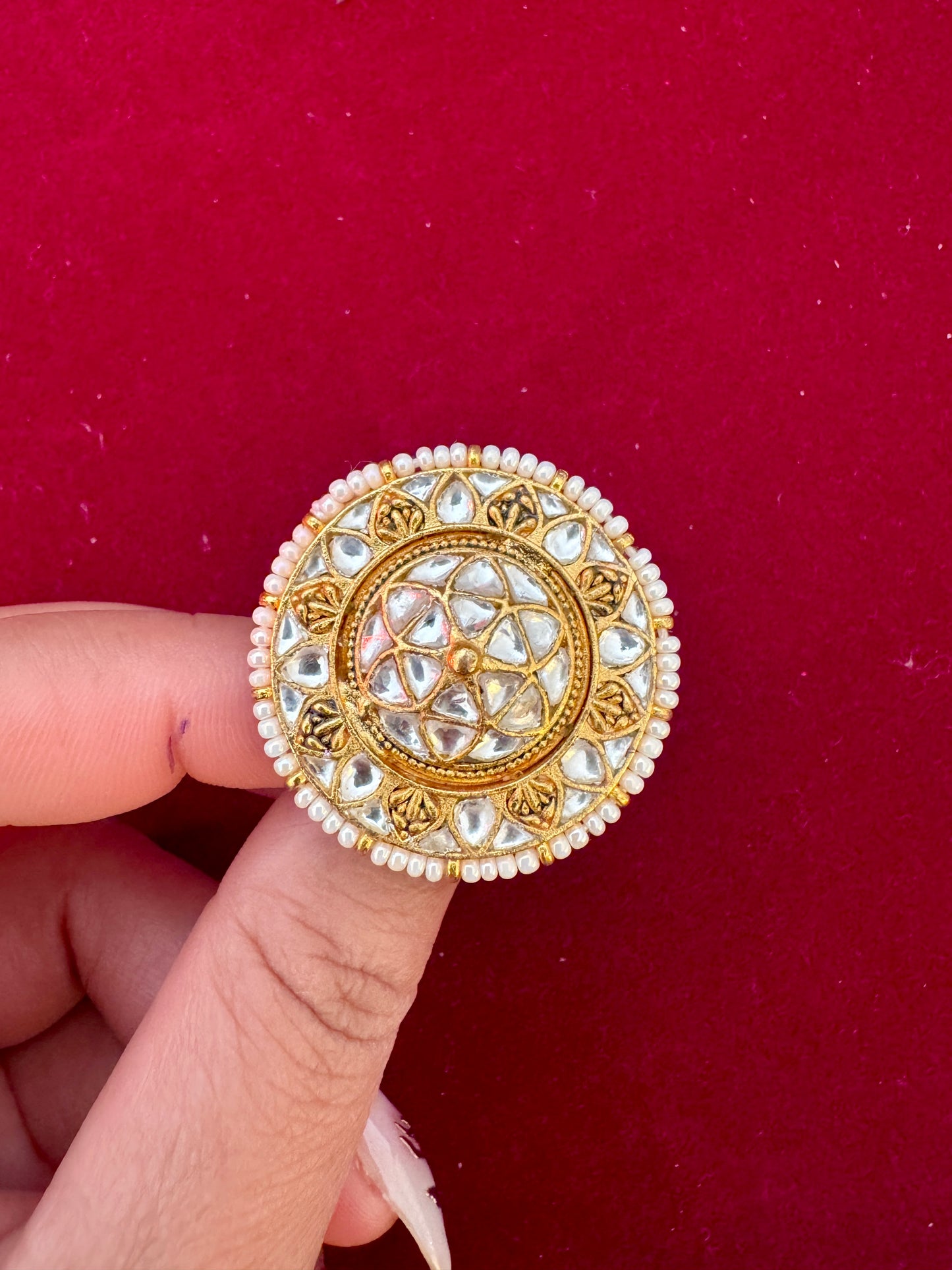 Pachi kundan adjustable ring