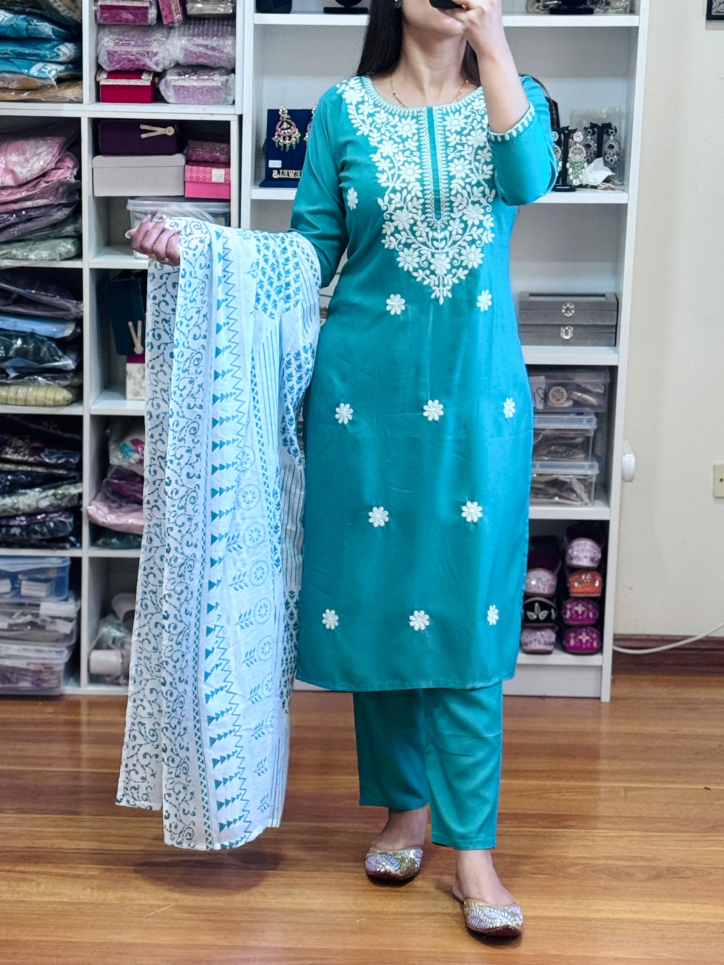 Pure reyon with embroidery work 3 piece suit