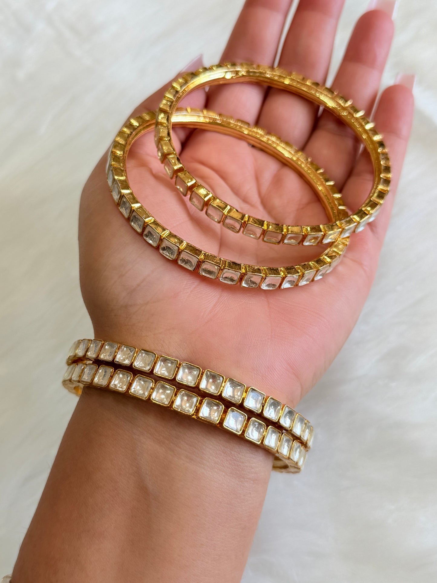 Pachi kundan bangles set