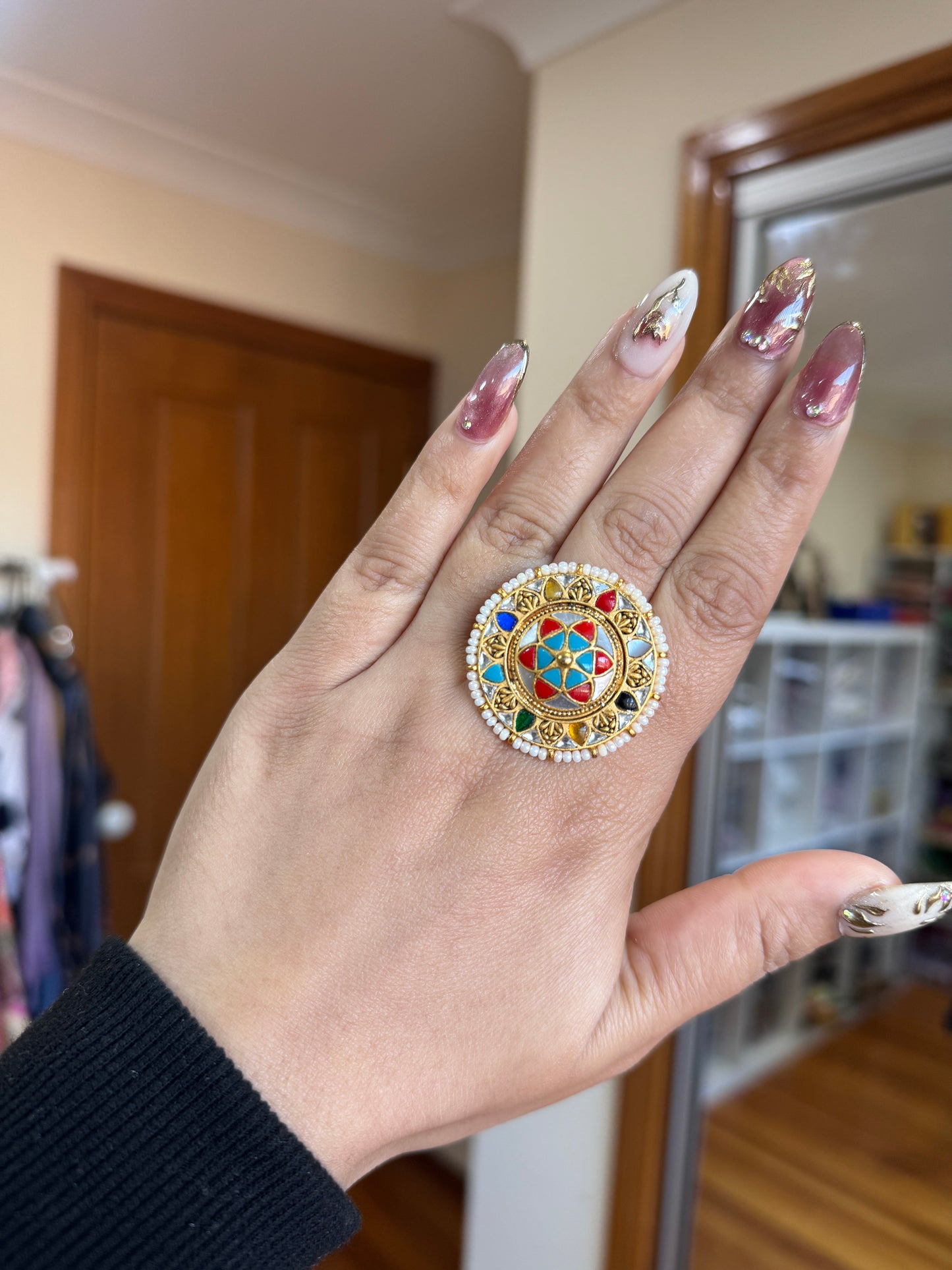 Pachi kundan adjustable ring