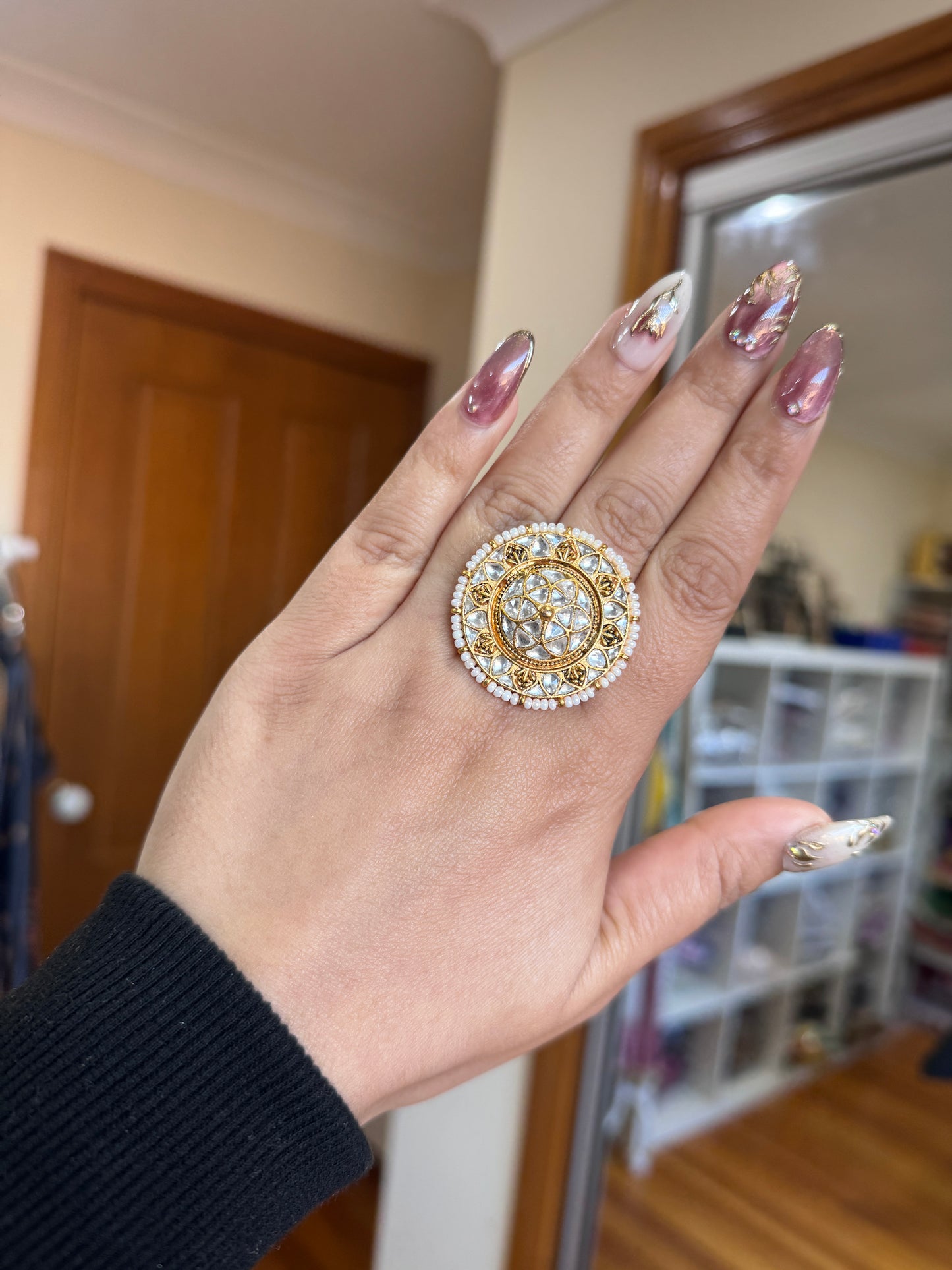 Pachi kundan adjustable ring