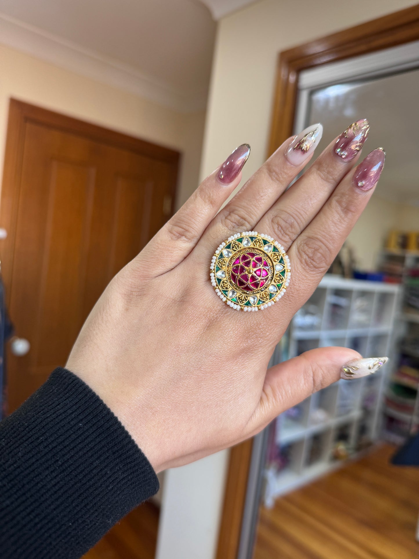 Pachi kundan adjustable ring