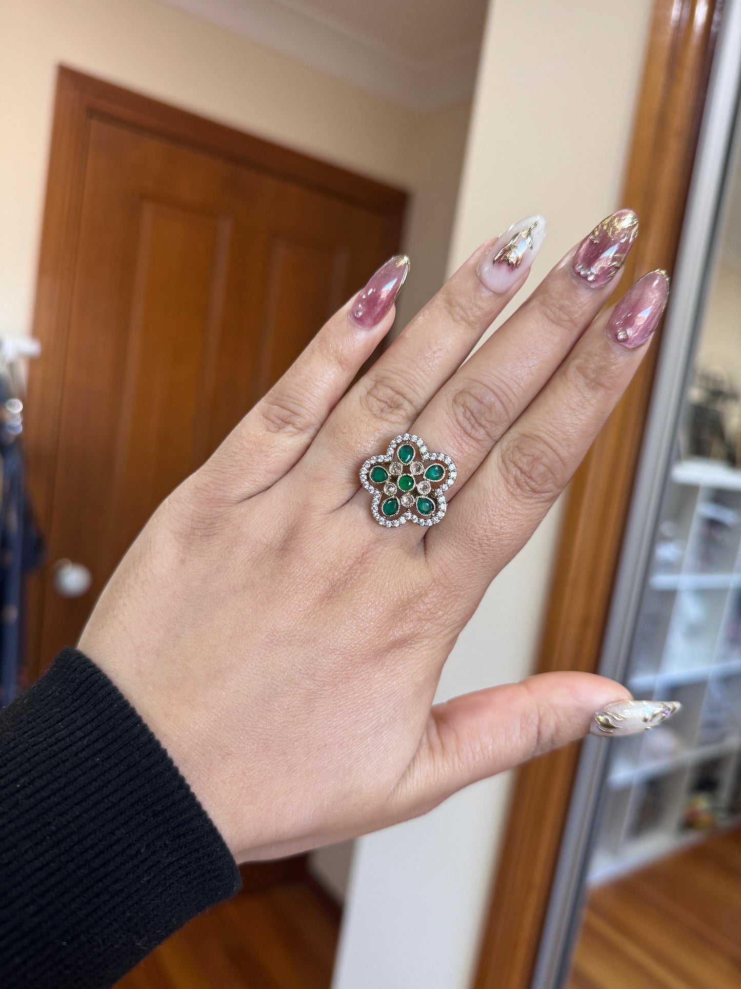 Adjustable polki ring( Green)
