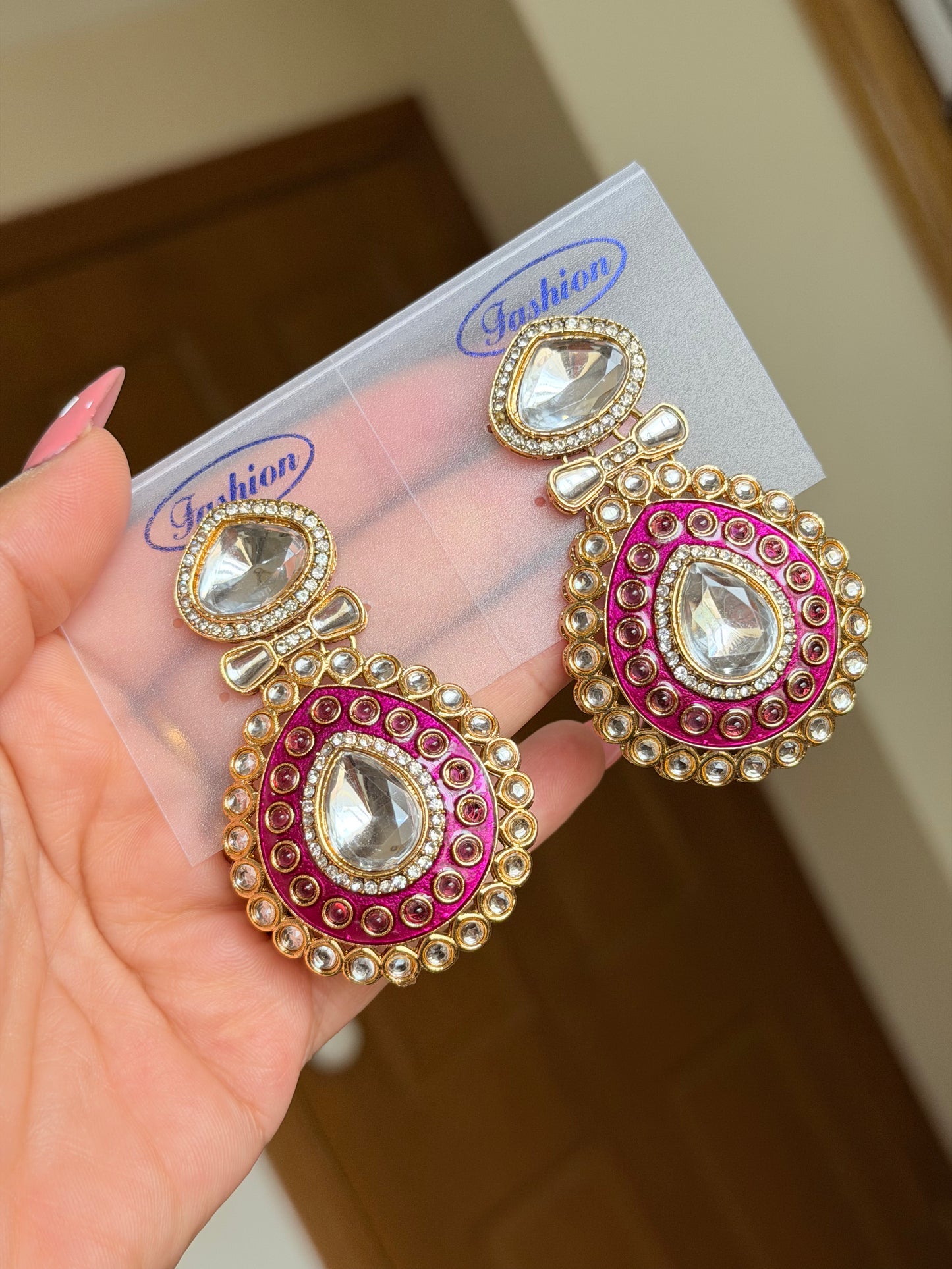 Kundan earrings (Hot pink)