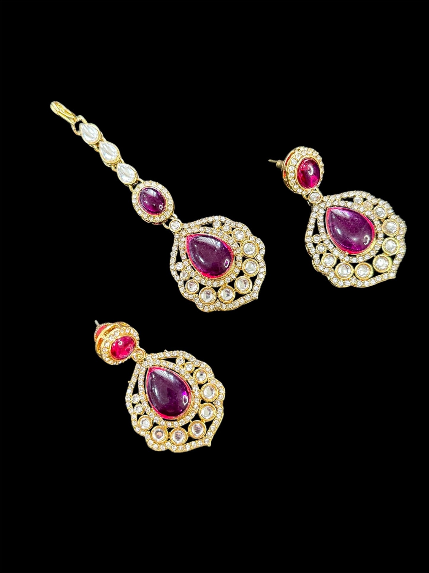 Kundan necklace set hot pink