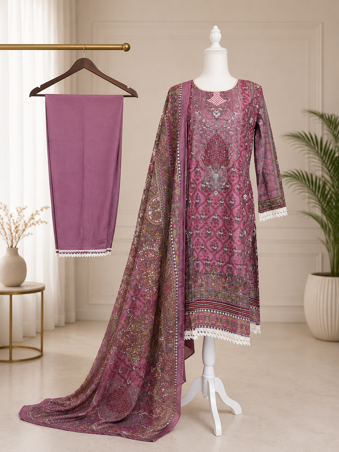 Cotton Printed 3-Piece Suit