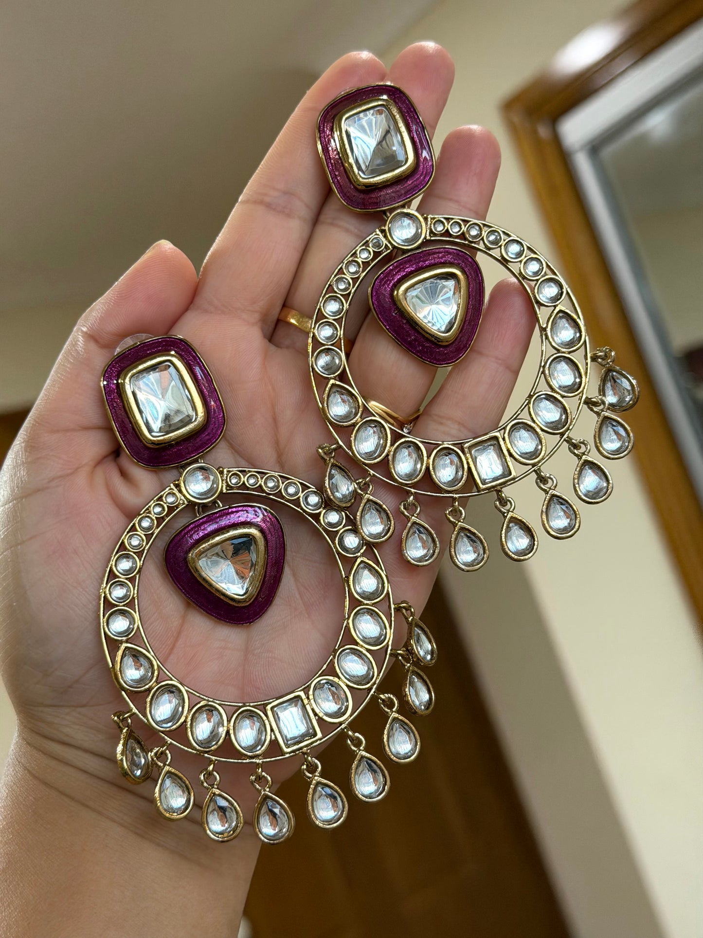Oversized kundan earrings