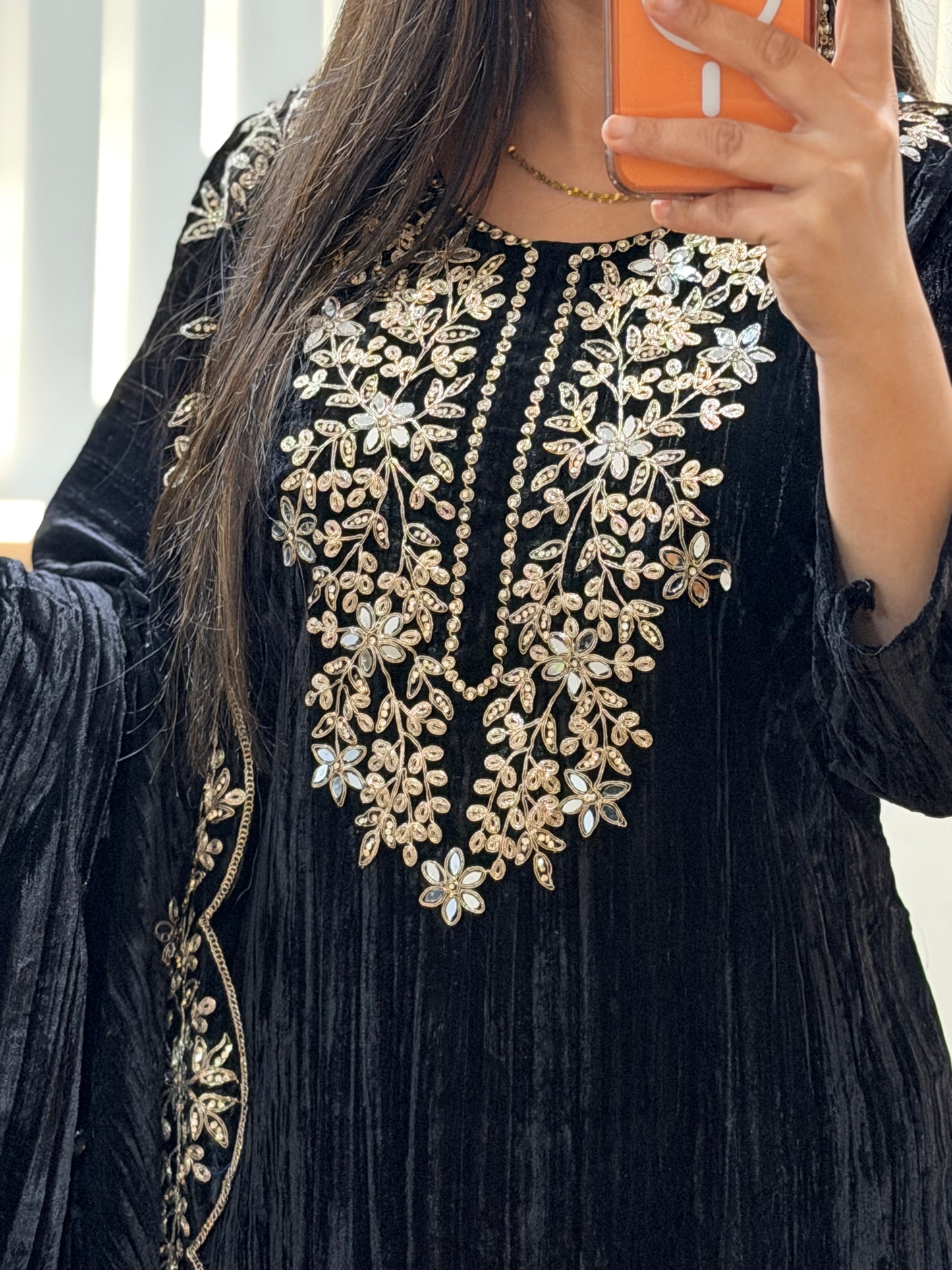 Wrinkled Velvet Suit(Black)