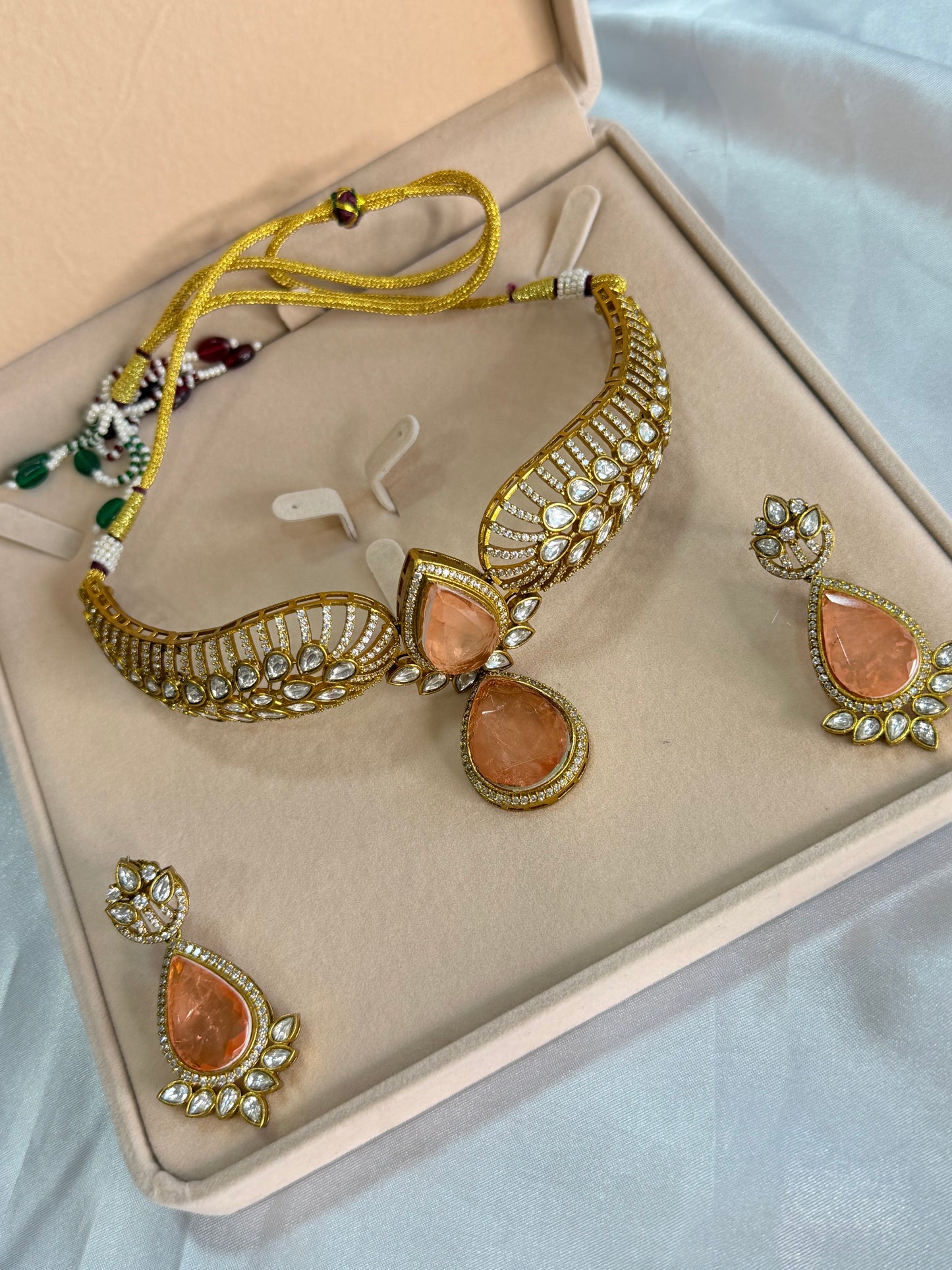 Premium moissanite necklace set(Peach)