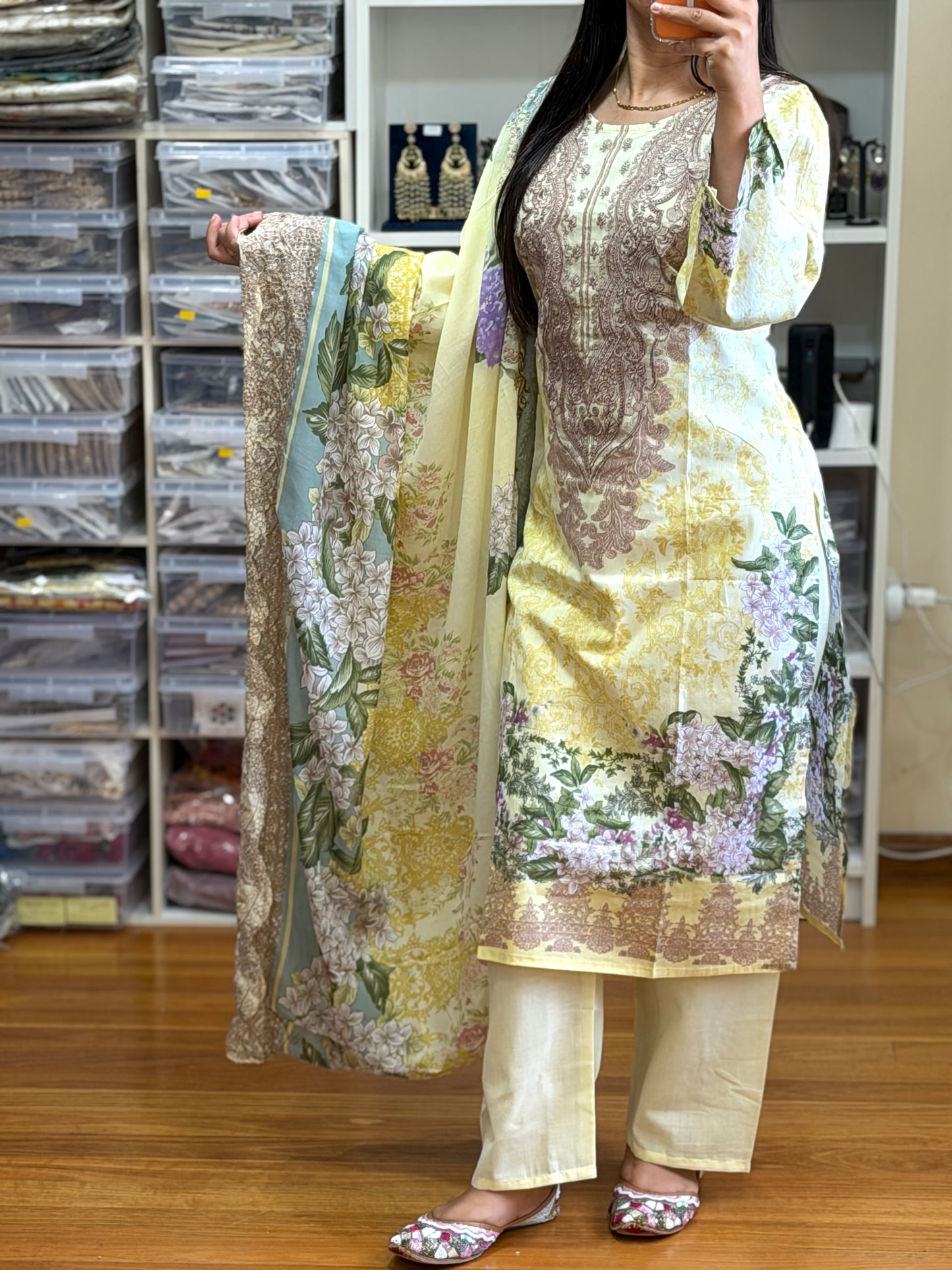 Elegant Cotton Pakistani Suit with Neck Patch & Digital Print