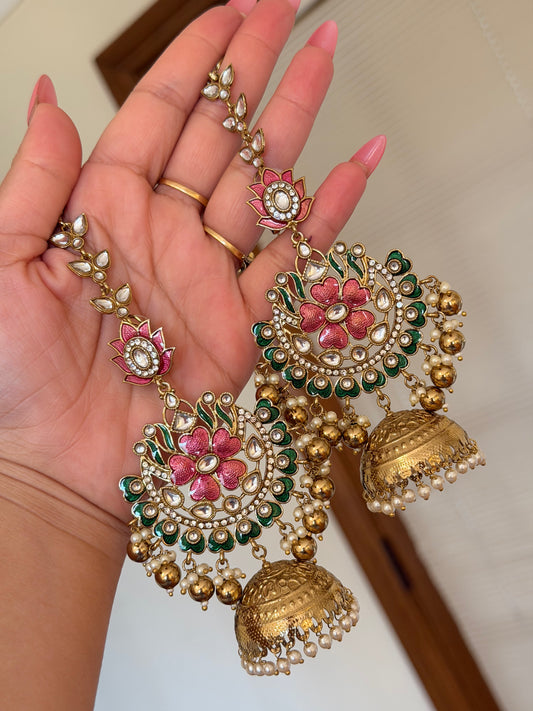 Kundan Jhumka with Detachable Sahara