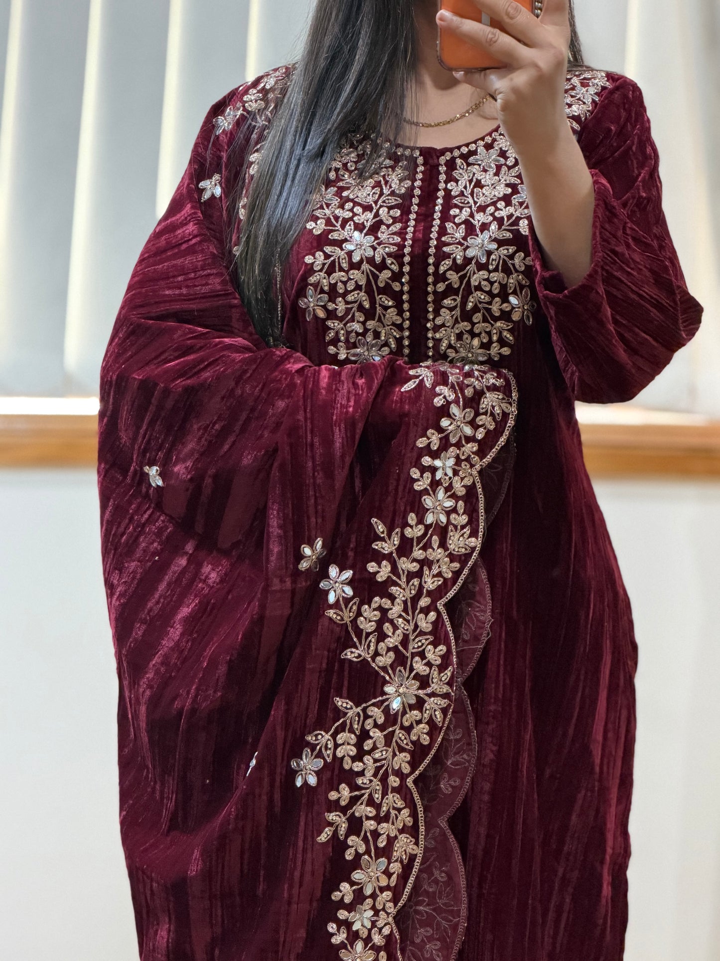 Wrinkled Velvet Suit(Dark wine)