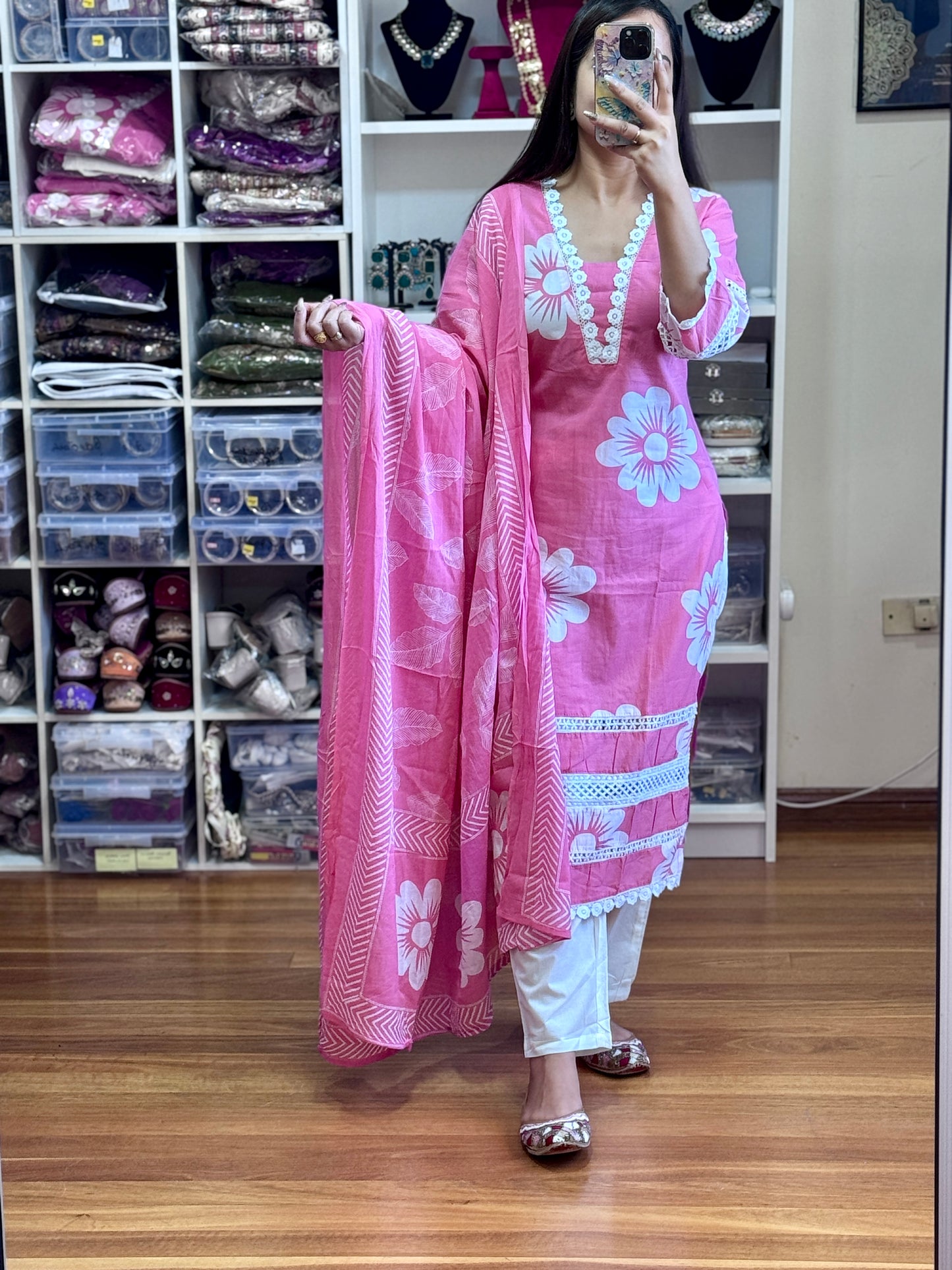 PURE COTTON WITH GPO LACE HEAVY PRINT WORK SUIT