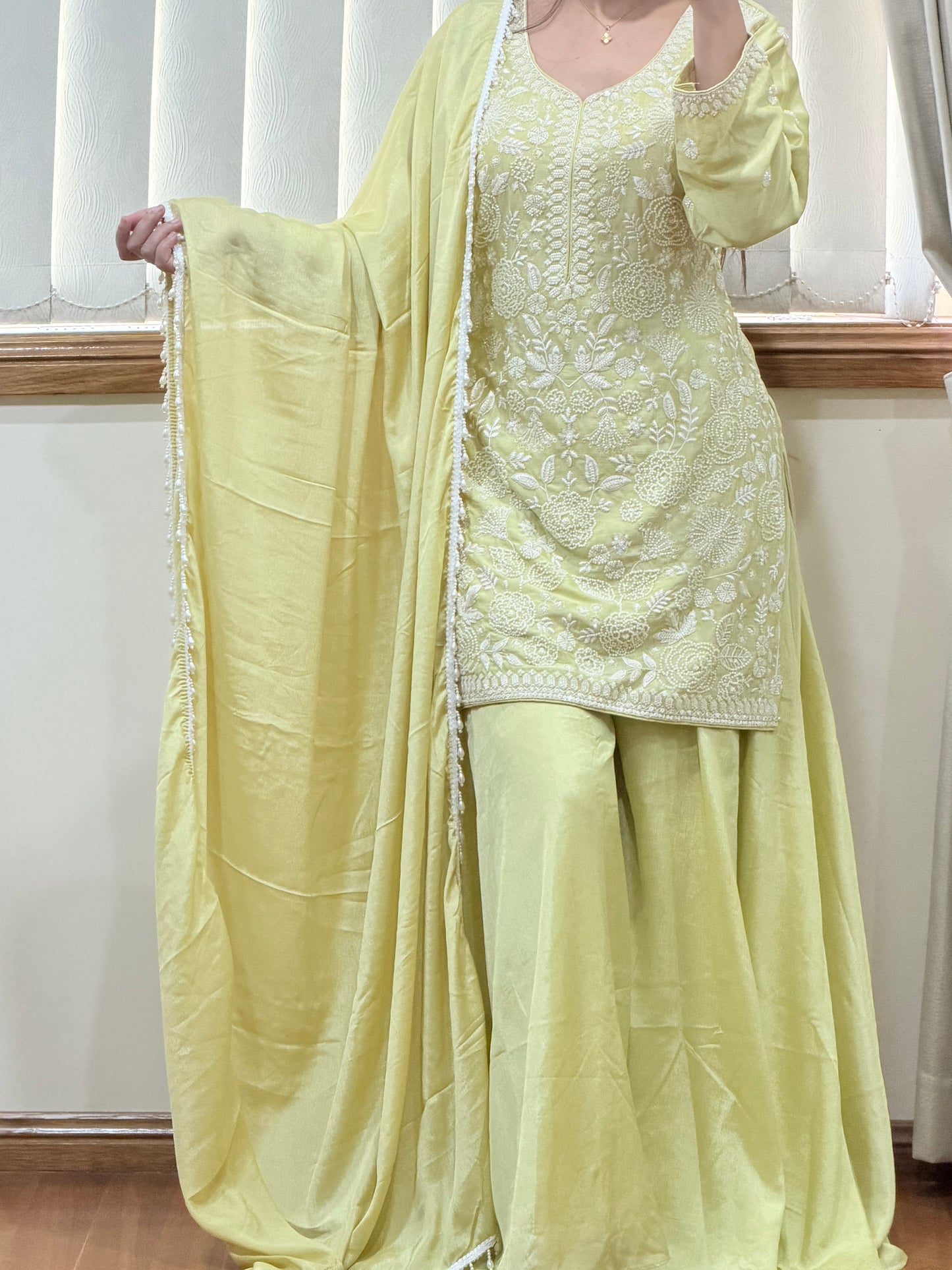 Premium Pure Chinon Heavy Beads Work Sharara Suit