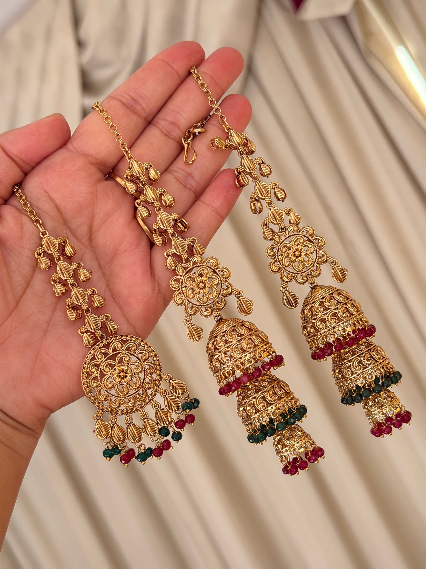 Premium gold look jhumki tikka set