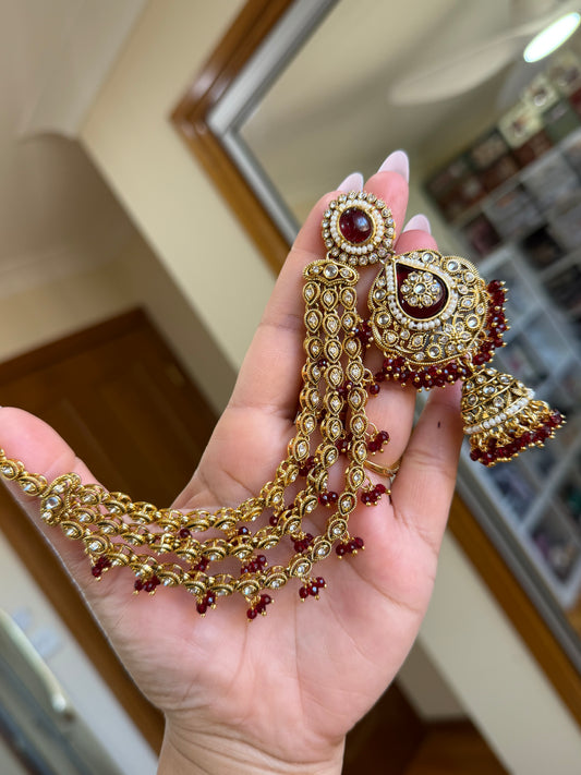 Kundan earrings with attached sehare