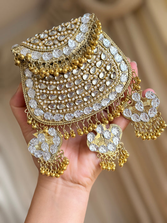 Small kundan brass clutch with sling