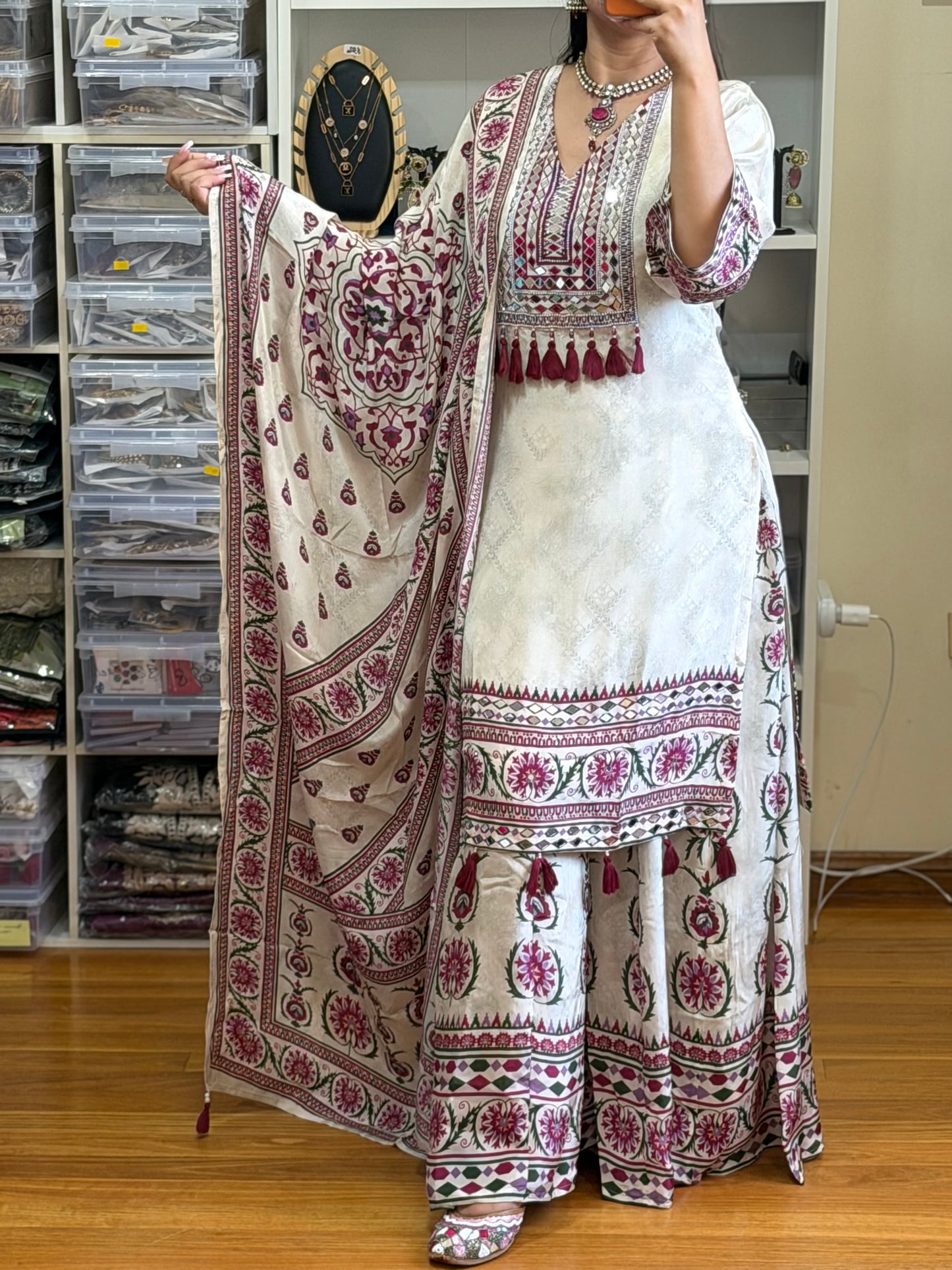 Pure crepe silk suit