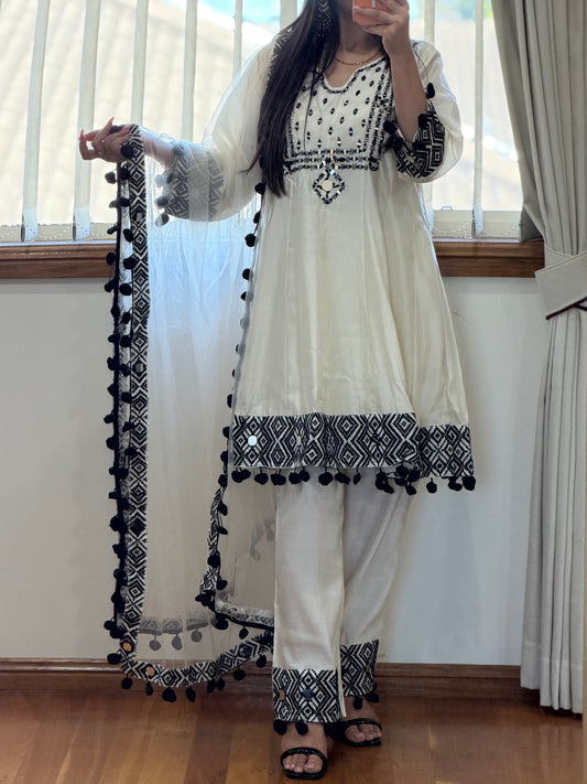Premium Silk Mirror Work Frock Style Suit