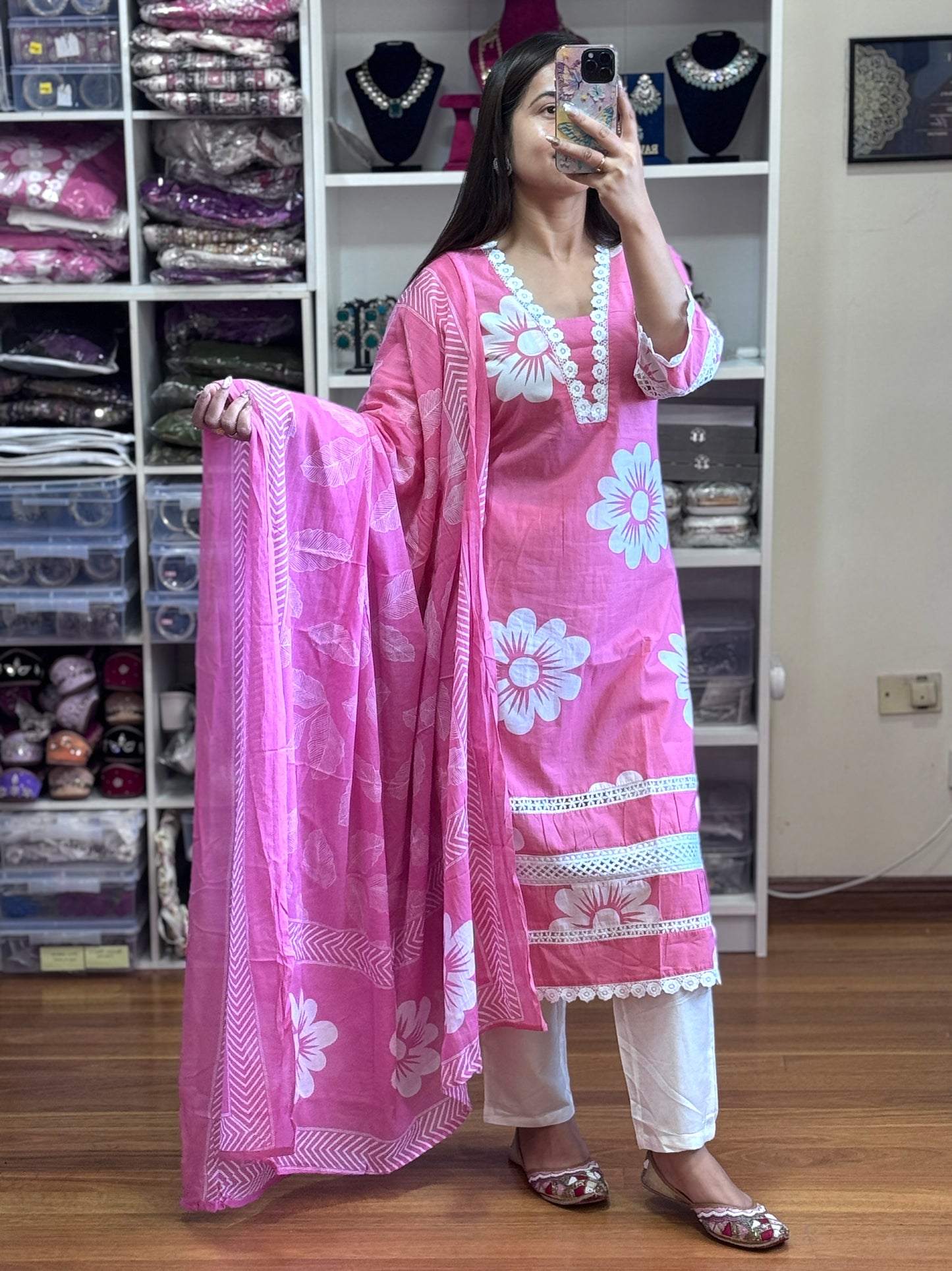 PURE COTTON WITH GPO LACE HEAVY PRINT WORK SUIT