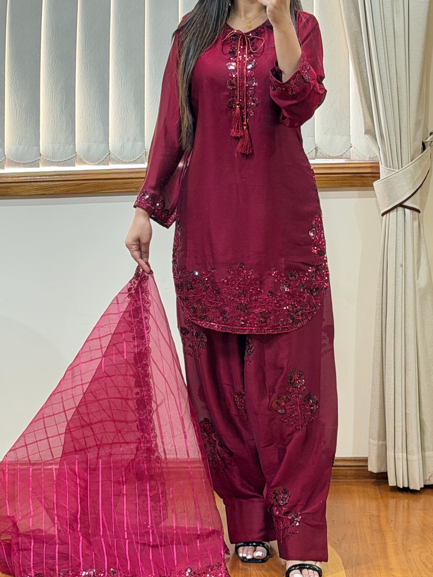 Pure Chiffon Heavy Sequin Embroidered Farshi Suit Set